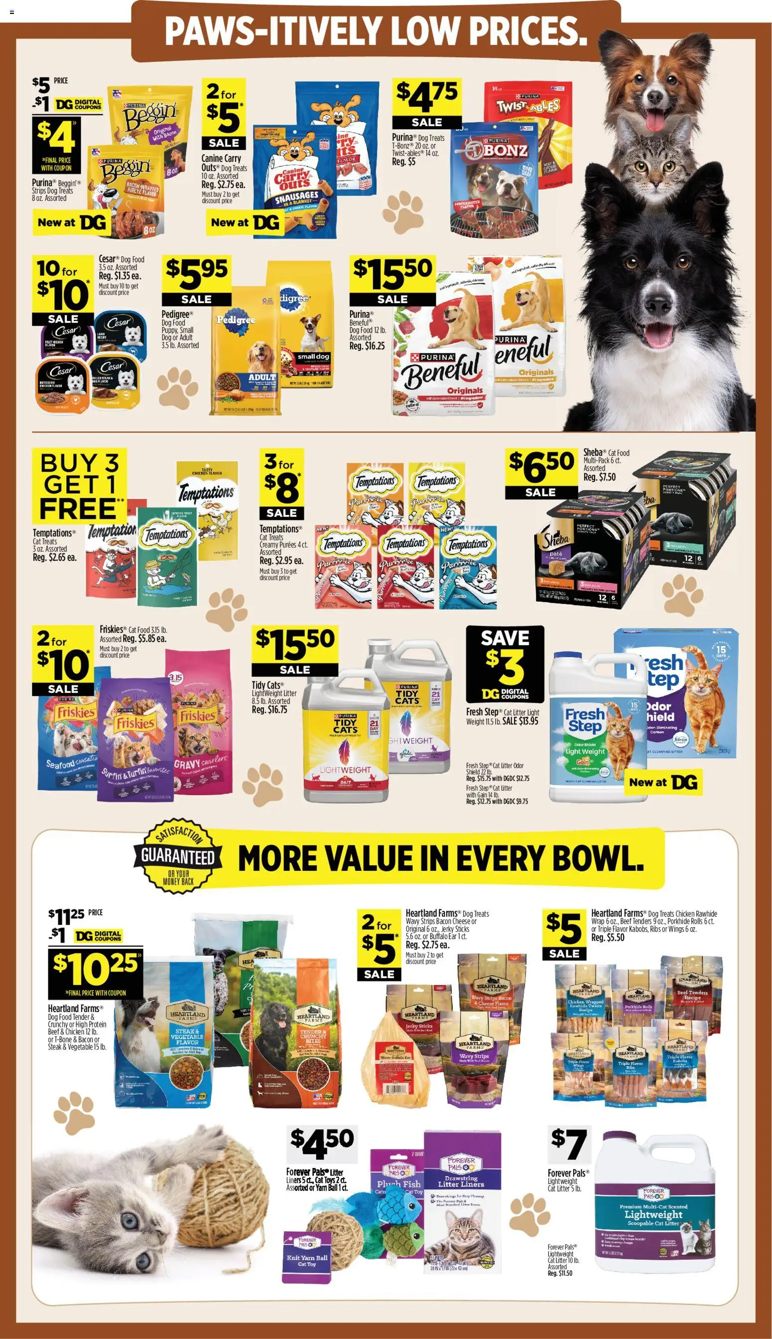 Dollar General Weekly Ad - valid from 14.06.2026 | Page: 12 | Products: Yarn, Dog Treats, Cat Litter, Seafood