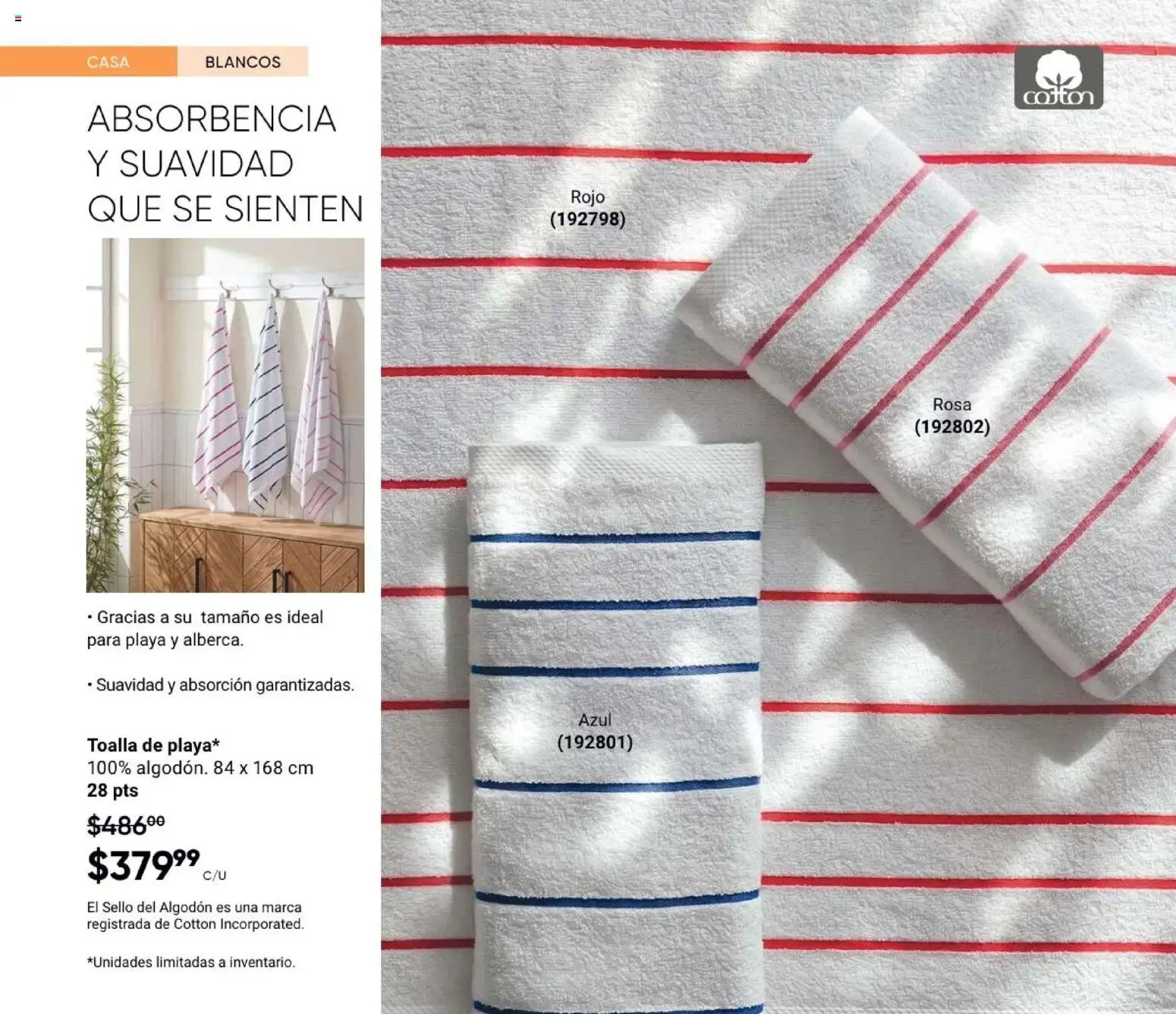 Nuevas ofertas de AVON válidas en toda la República Mexicana desde el 31/07/2026. ¡Encuentra las mejores ofertas en AVON Casa & Estilo 12 2026! | Página: 84 | Productos: Toalla, Algodón