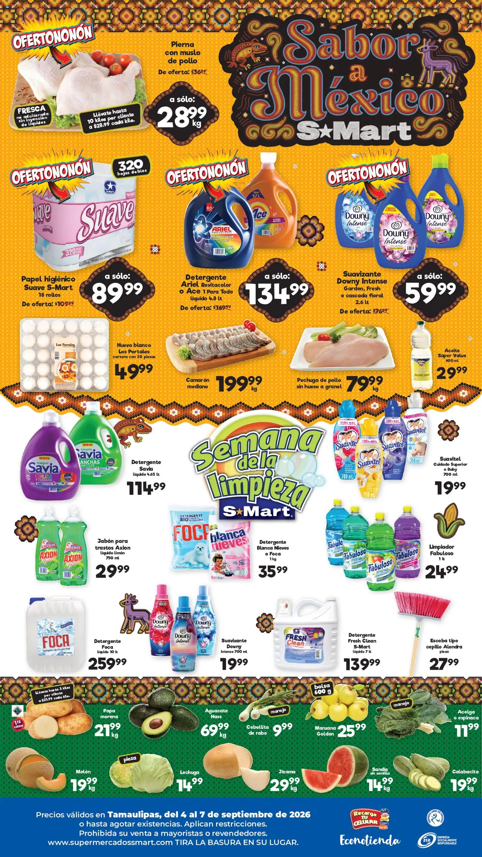 Nuevas ofertas de S-Mart válidas en toda la República Mexicana desde el 04/09/2026. ¡Encuentra las mejores ofertas en S-Mart folleto Matamoros, Nuevo Laredo, Reynosa! | Página: 2 | Productos: Aceite, Escoba, Calabacita, Papel higiénico