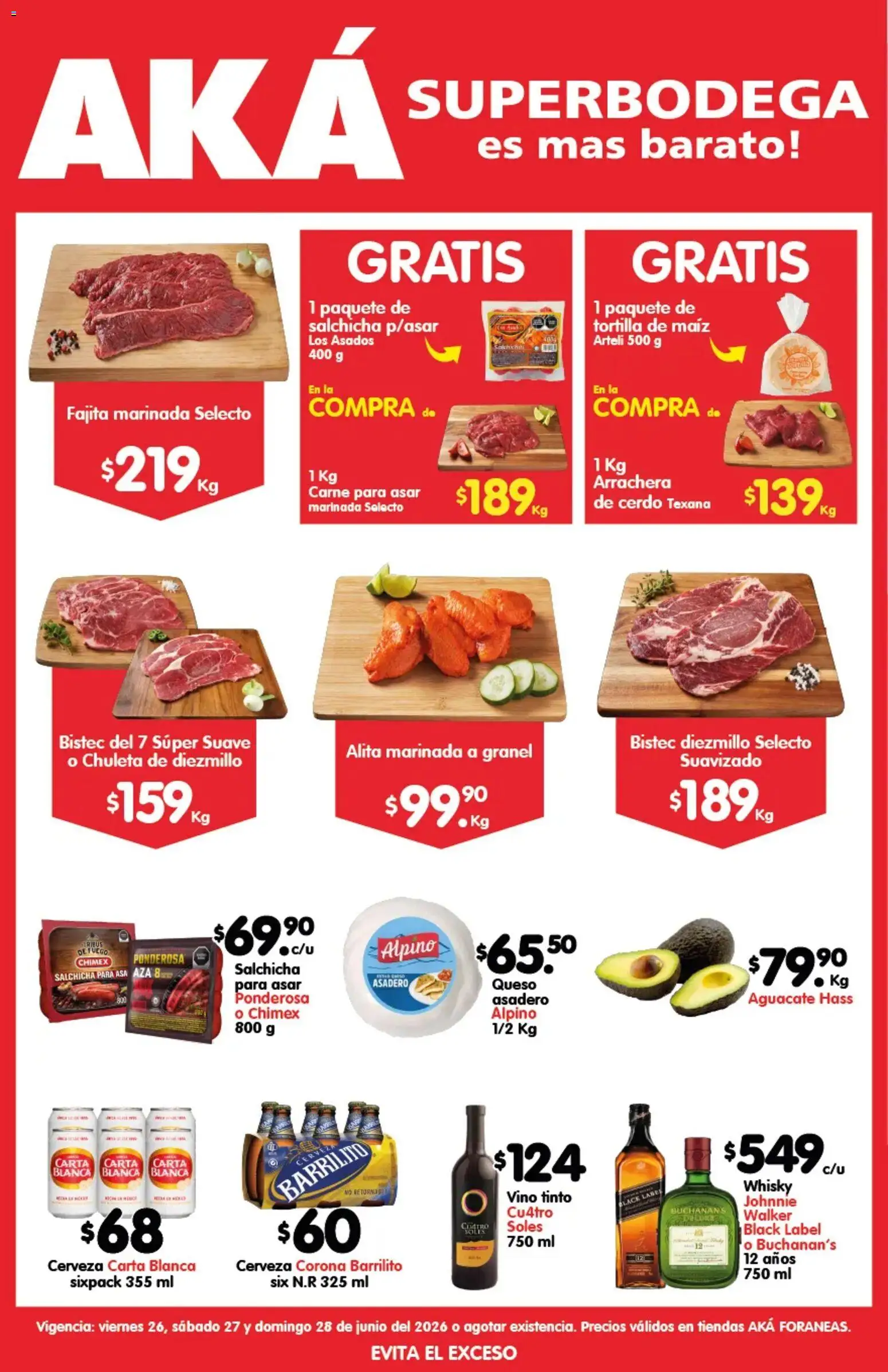 Nuevas ofertas de Arteli válidas en toda la República Mexicana desde el 26/06/2026. ¡Encuentra las mejores ofertas en Arteli folleto Carnita Asada Aká Superbodegas Foraneas! | Página: 1 | Productos: Salchicha, Cerveza, Vino, Whisky