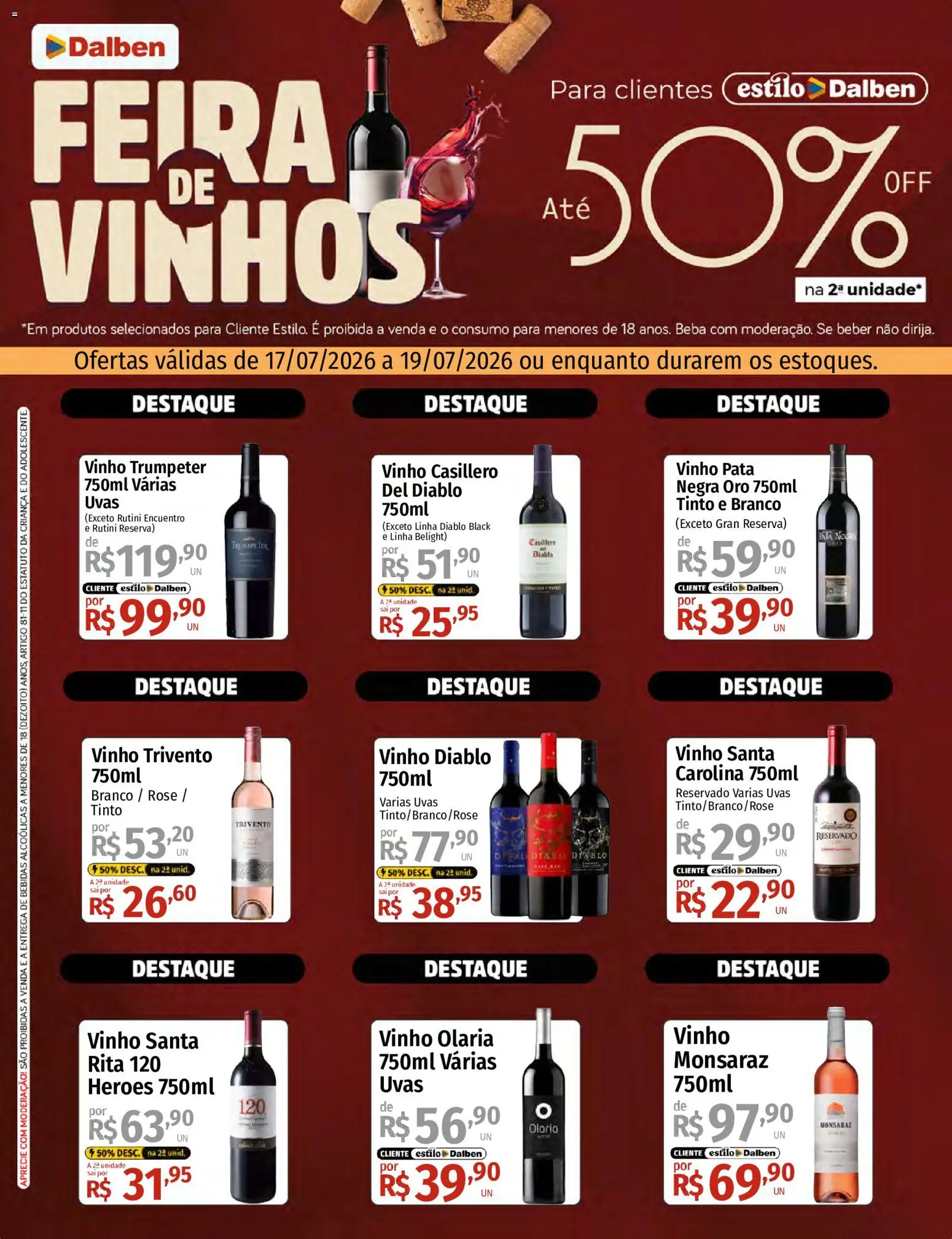 Supermercado Dalben Folheto - válido de 17/07/2026 | Página: 1 | Produtos: Vinho, Uvas