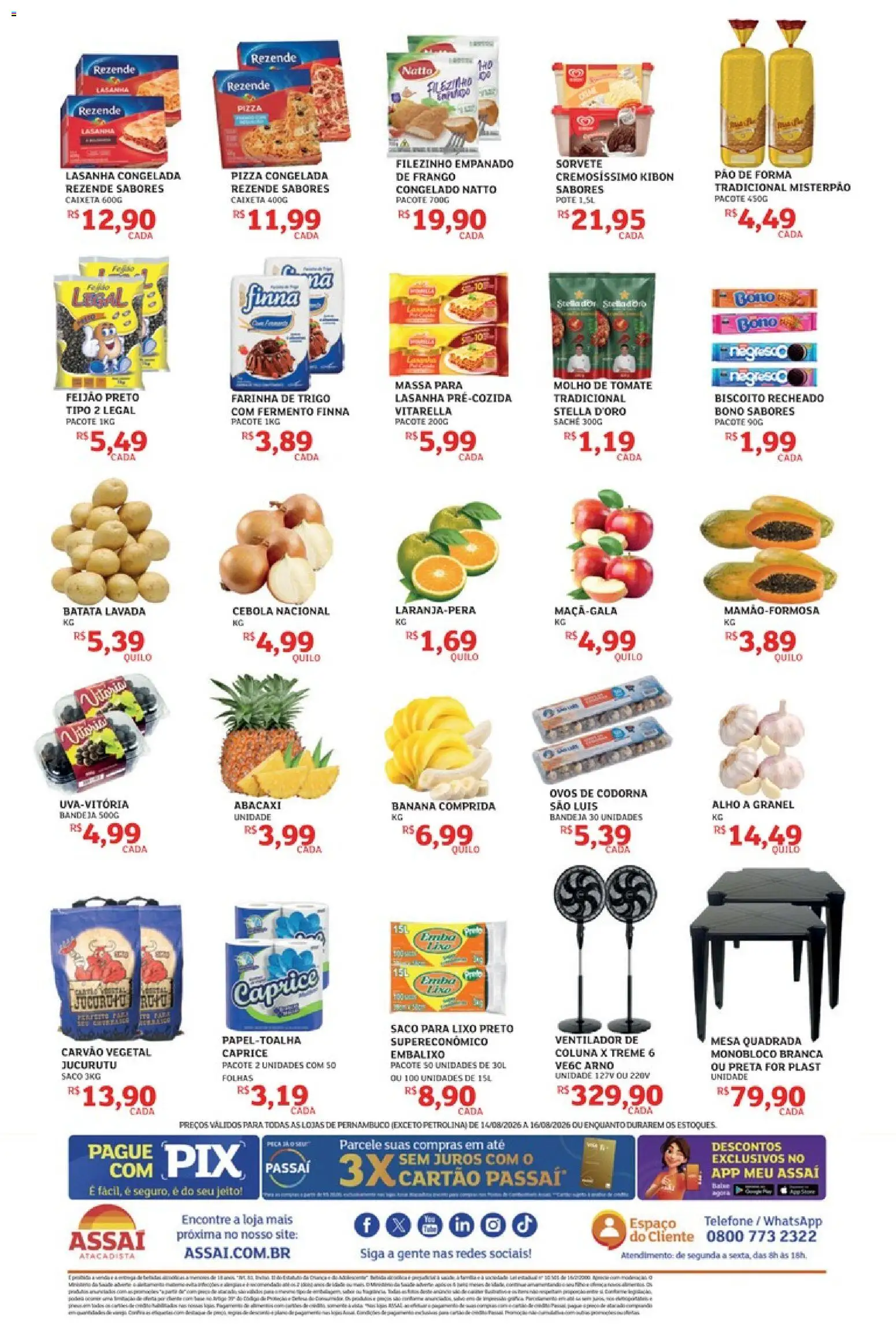 Assaí Atacadista Folheto - válido de 14/08/2026 | Página: 2 | Produtos: Saco para lixo, Alho, Ventilador de mesa, Abacaxi