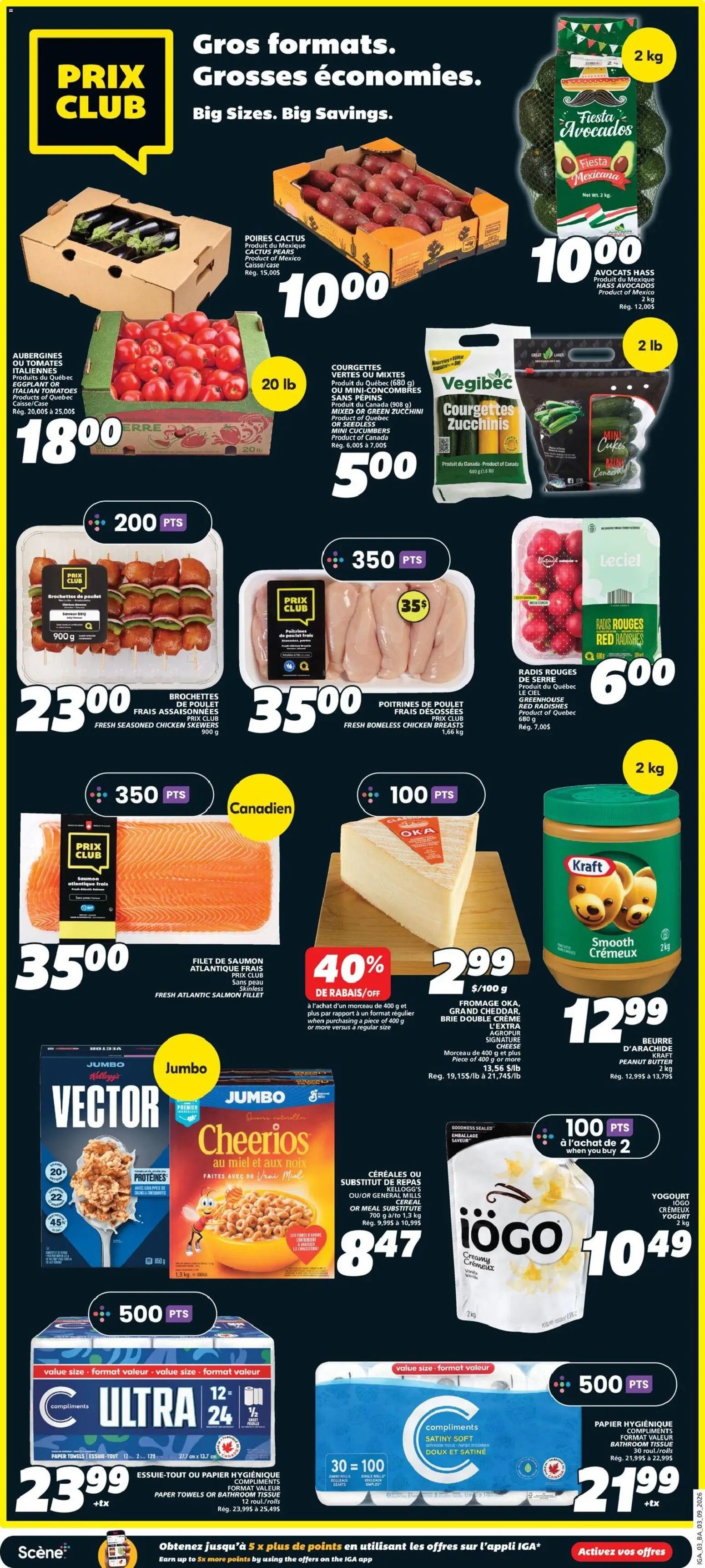 IGA flyer valid from Sep 3, 2026 | Page: 3 | Products: Chicken breasts, Salmon, Tomatoes, Pears