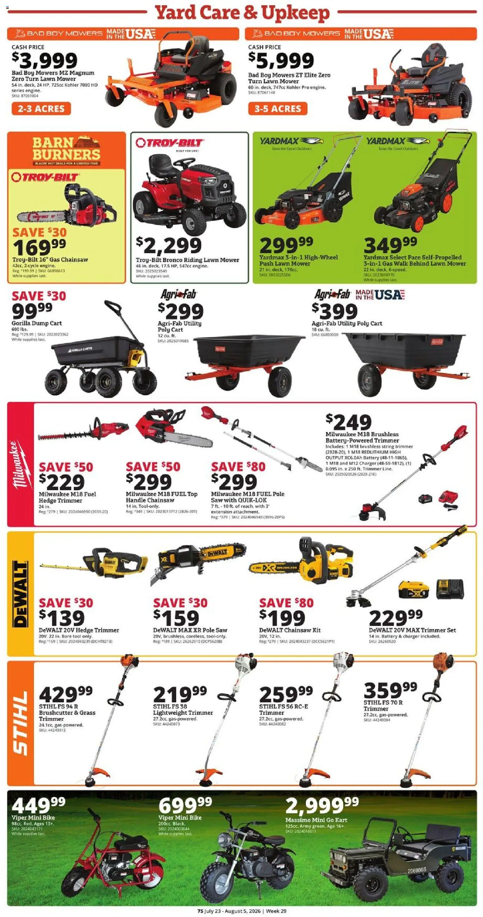 Rural King Weekly Ad - valid from 07/23/2026 | Page: 9 | Products: Trimmer, Battery, Chainsaw, Charger