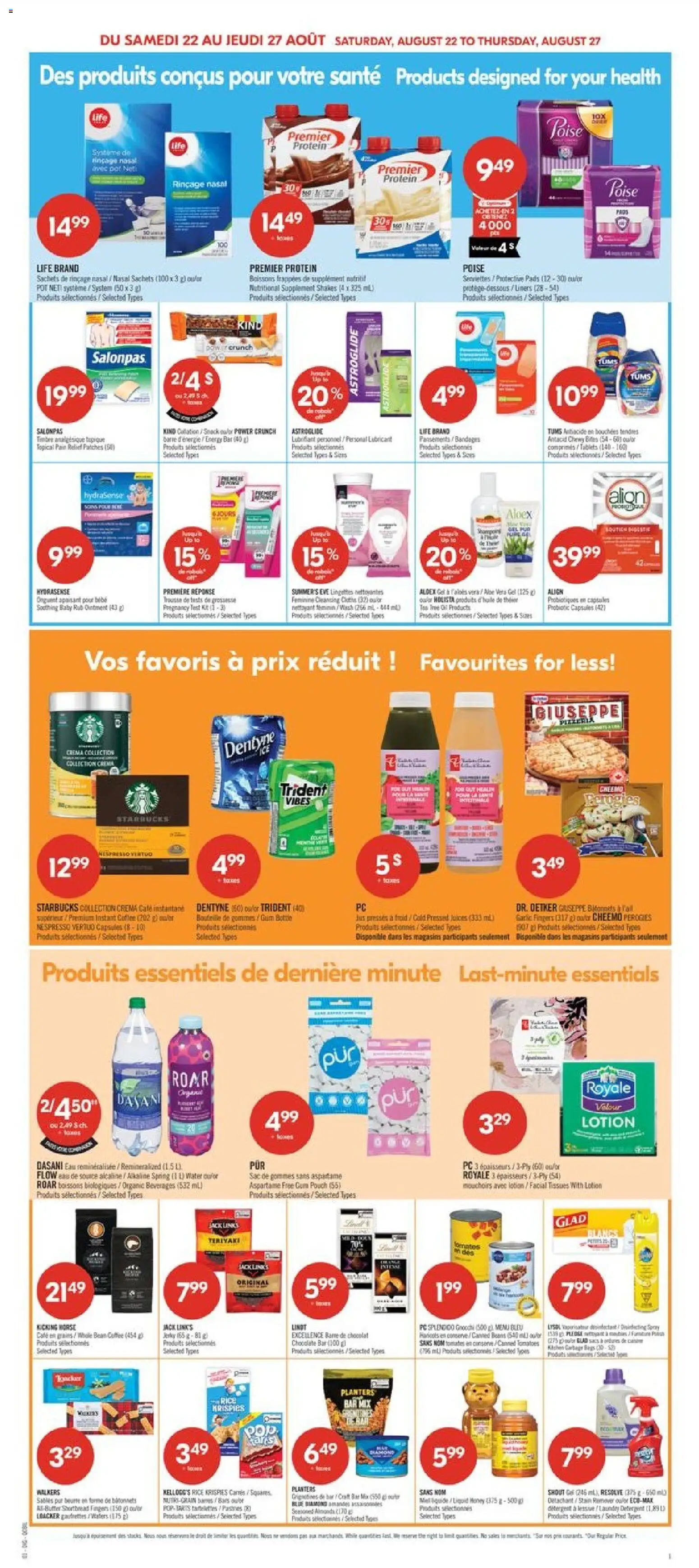 Pharmaprix flyer valid from Aug 22, 2026 | Page: 15 | Products: Water, Jerky, Garlic, Chocolate