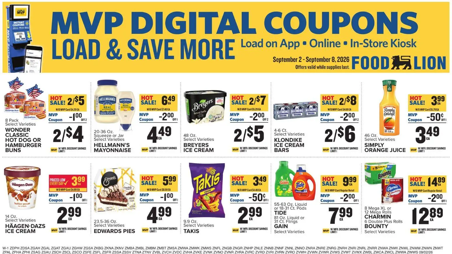 Food Lion Weekly Ad - valid from 09/02/2026 | Page: 15 | Products: Orange juice, Hamburger, Ice cream, Mayonnaise