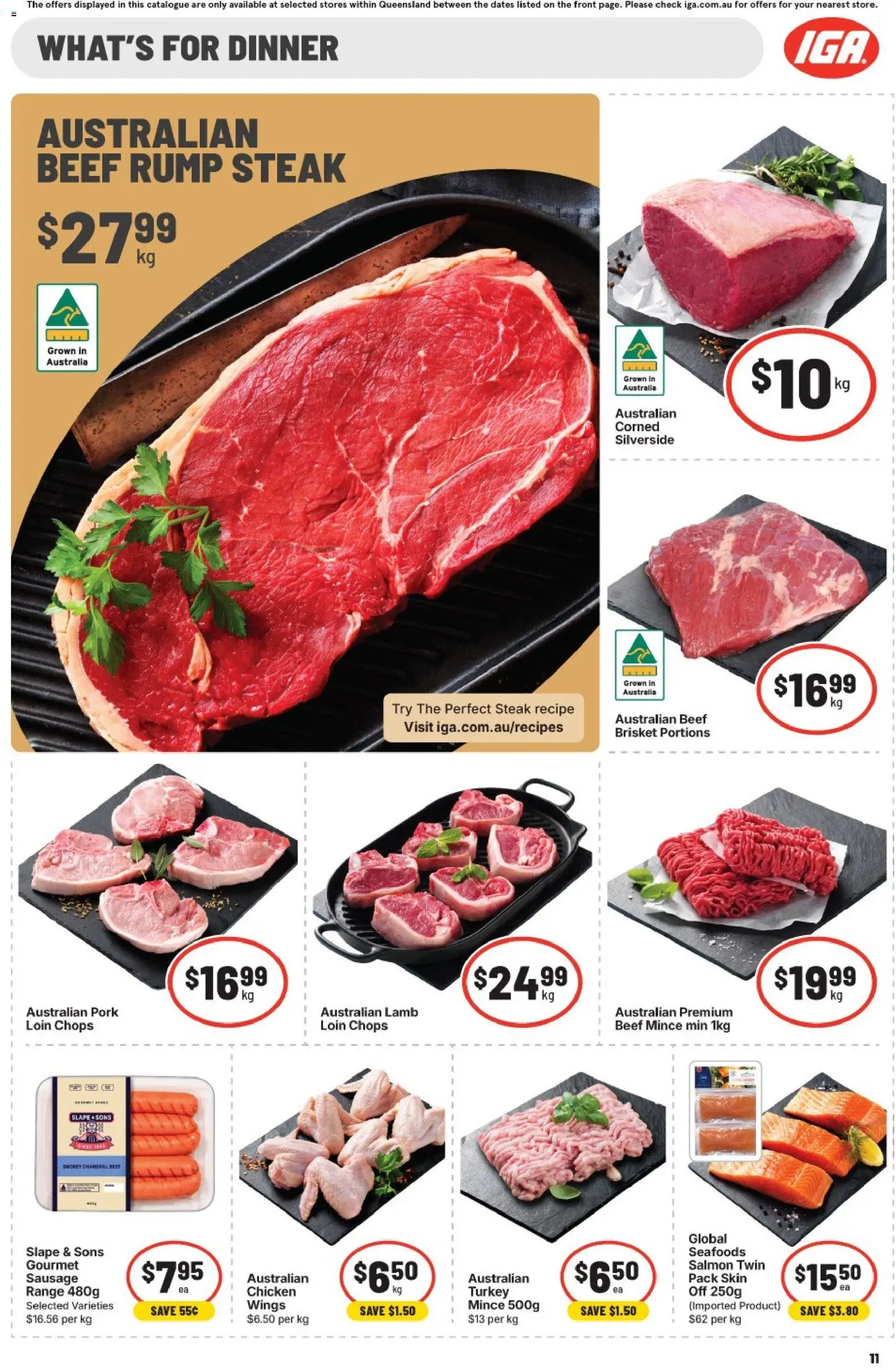IGA catalogue - valid from 19/08/2026 | Page: 11 | Products: Chicken, Lamb, Steak, Salmon
