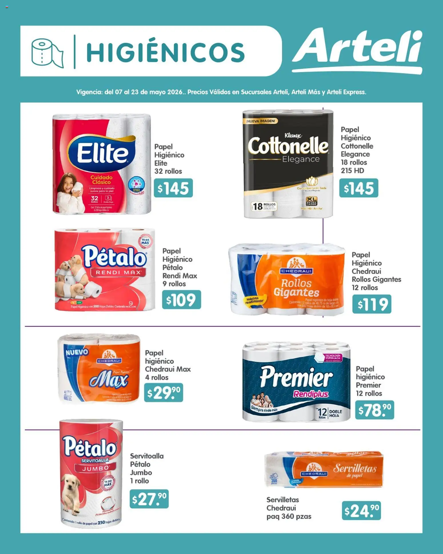 Nuevas ofertas de Arteli válidas en toda la República Mexicana desde el 07.05.2026. ¡Encuentra las mejores ofertas en Arteli folleto Quincenal! | Página: 15 | Productos: Papel higiénico, Té, Servilletas