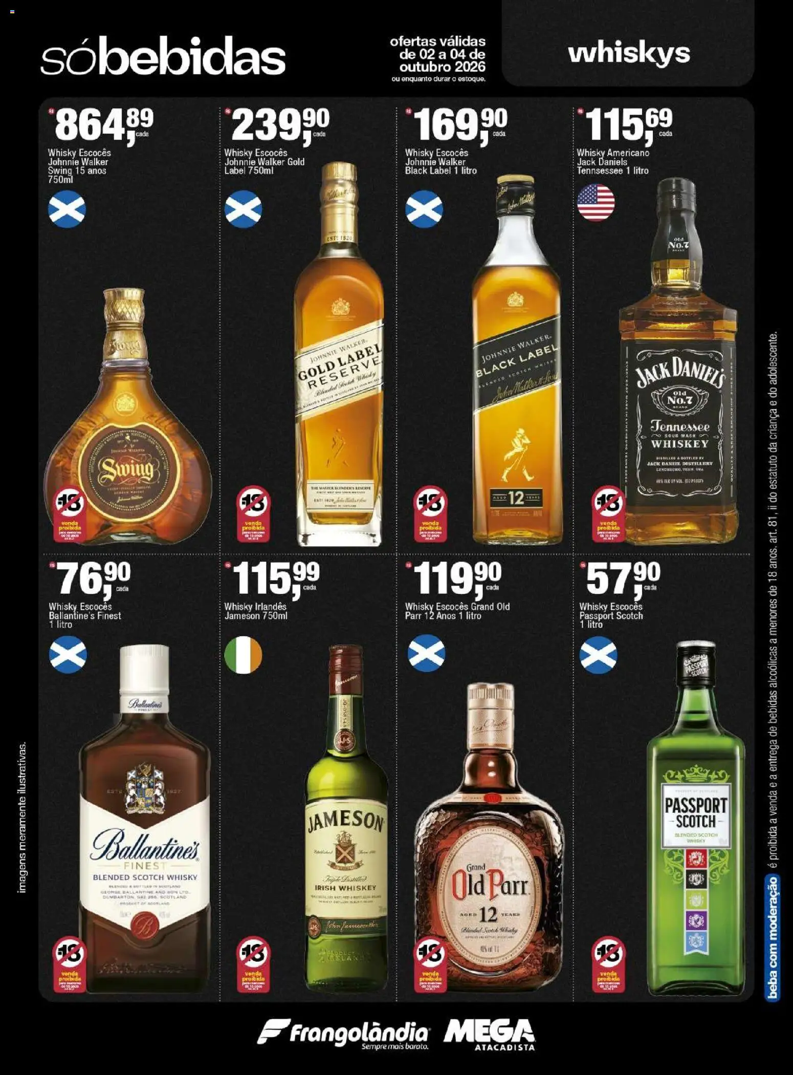 Frangolândia Folheto - válido de 02/10/2026 | Página: 2 | Produtos: Whisky, Ballantine’s, Bebidas, Whisky irlandês