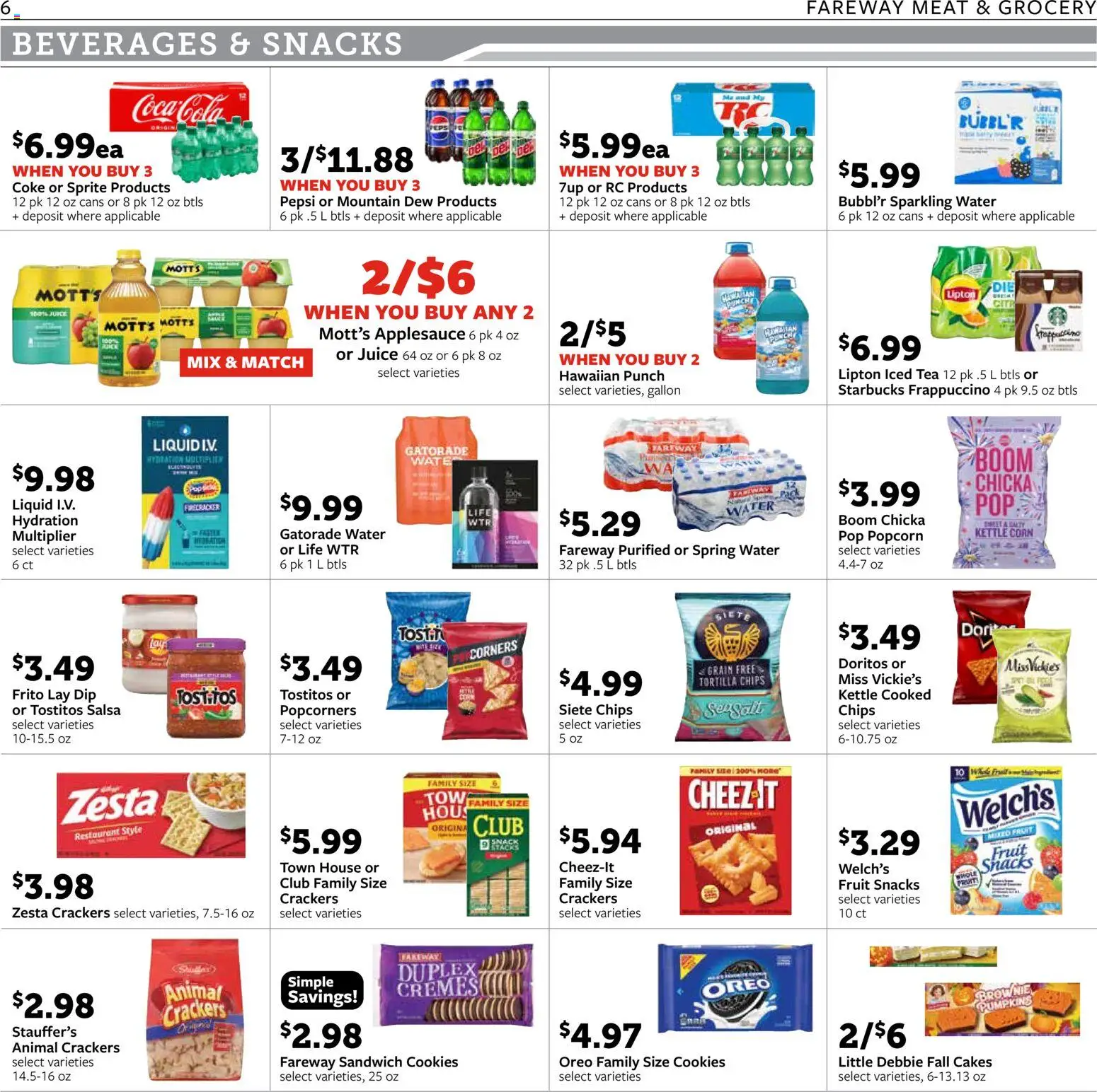 Fareway Weekly Ad - valid from 09/14/2026 | Page: 6 | Products: Beverages, Spring water, Cookies, Sprite