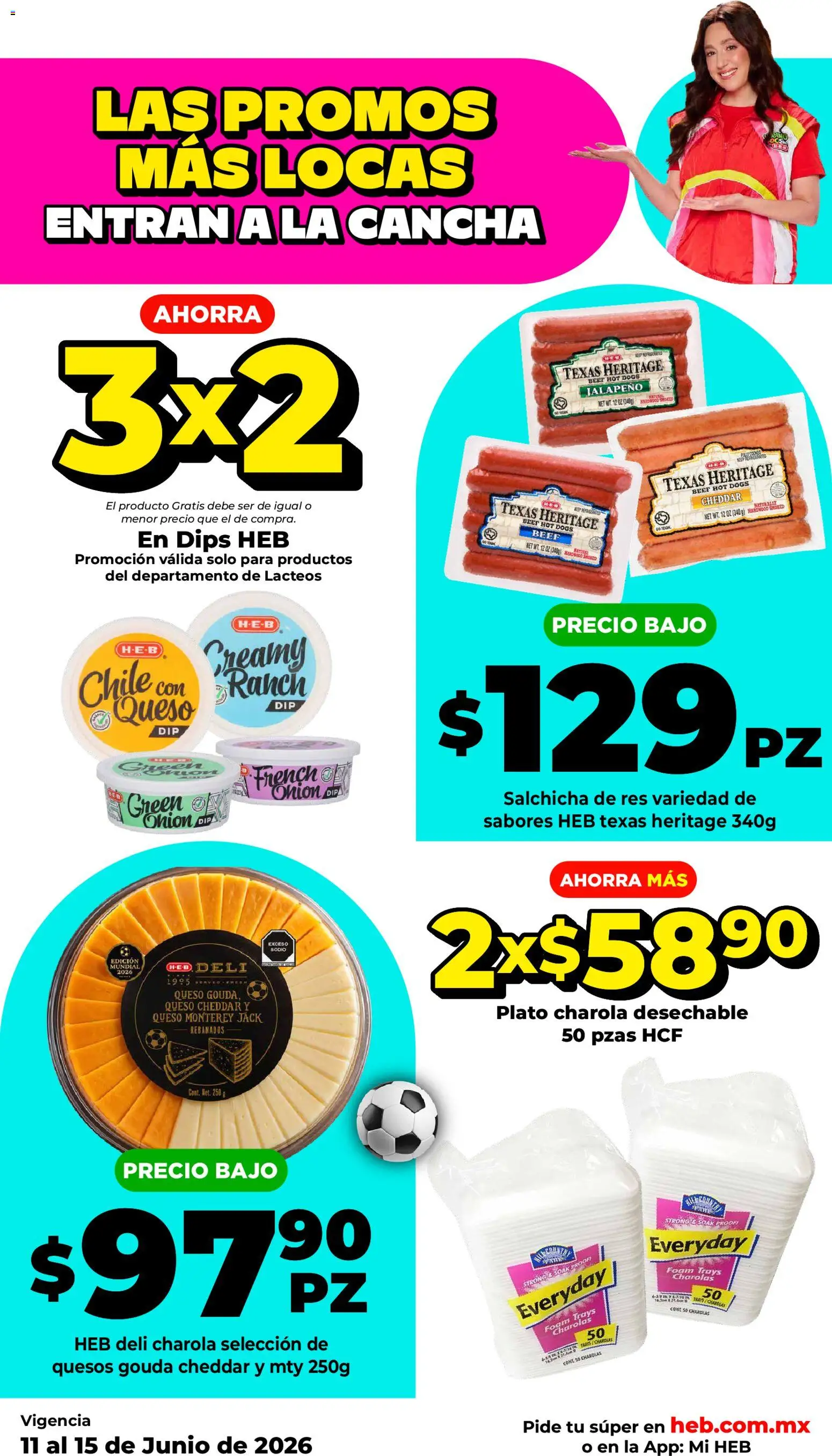 Nuevas ofertas de H-E-B válidas en toda la República Mexicana desde el 11.06.2026. ¡Encuentra las mejores ofertas en H-E-B folleto Verano loco! | Página: 7 | Productos: Salchicha, Queso, Res