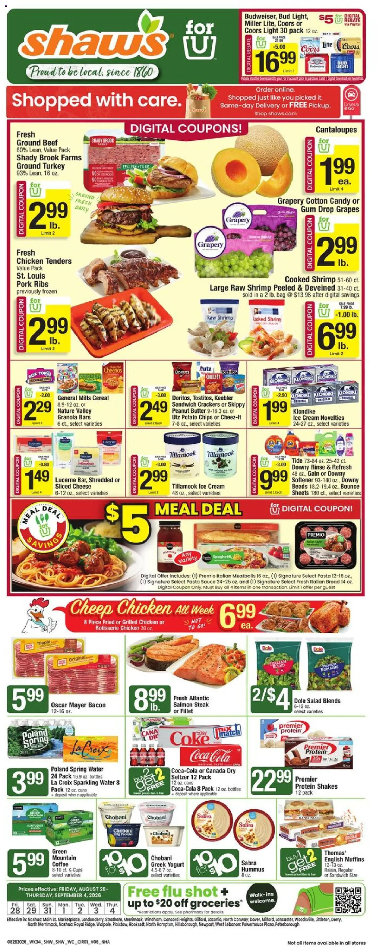 Shaw's Weekly Ad - NH - valid from 08/28/2026 | Page: 1 | Products: Crackers, Ground turkey, Cheese, Peanut butter