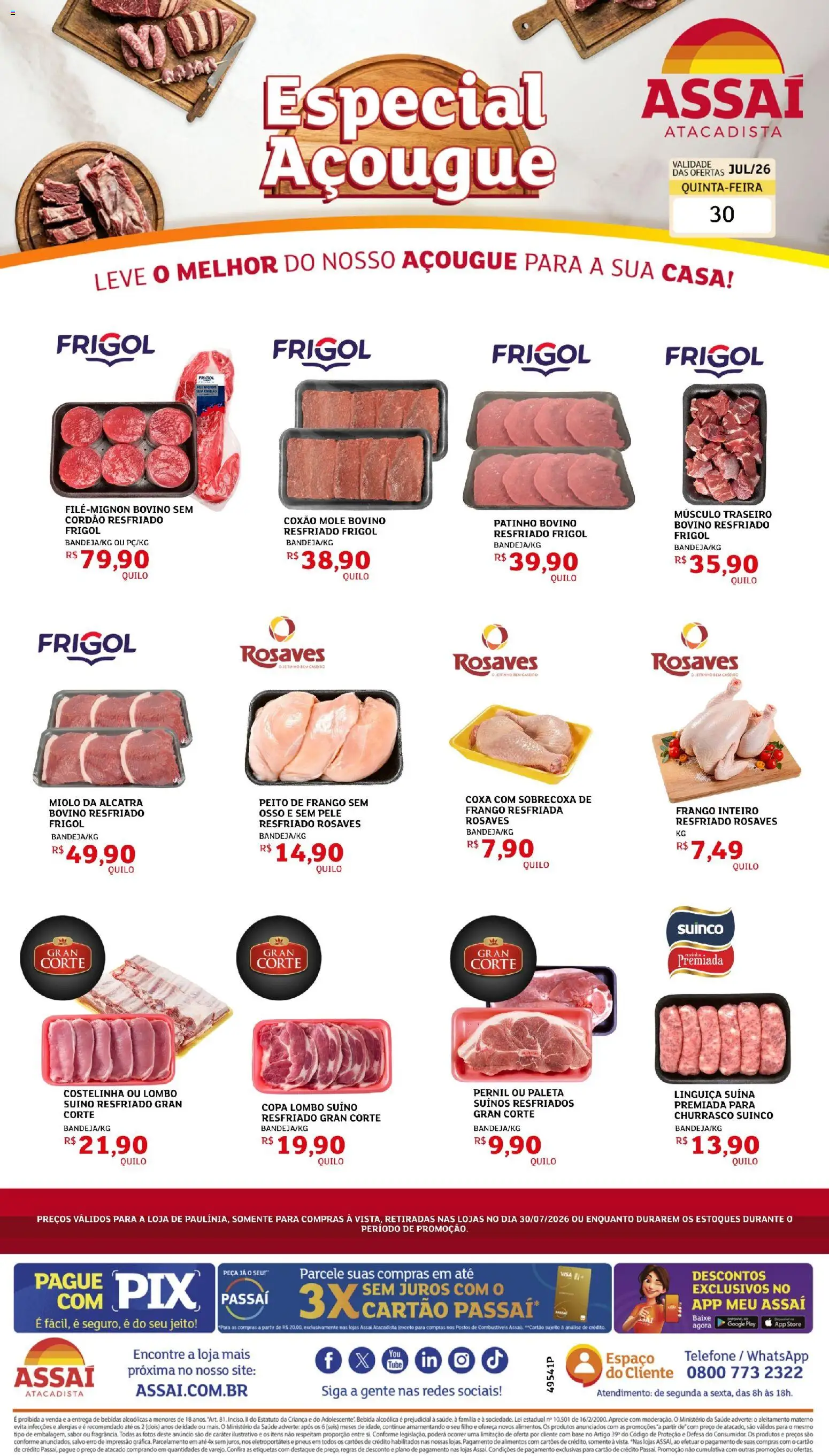 Assaí Atacadista Folheto - válido de 30/07/2026 | Página: 1 | Produtos: Alcatra, Pernil, Pneus, Frango