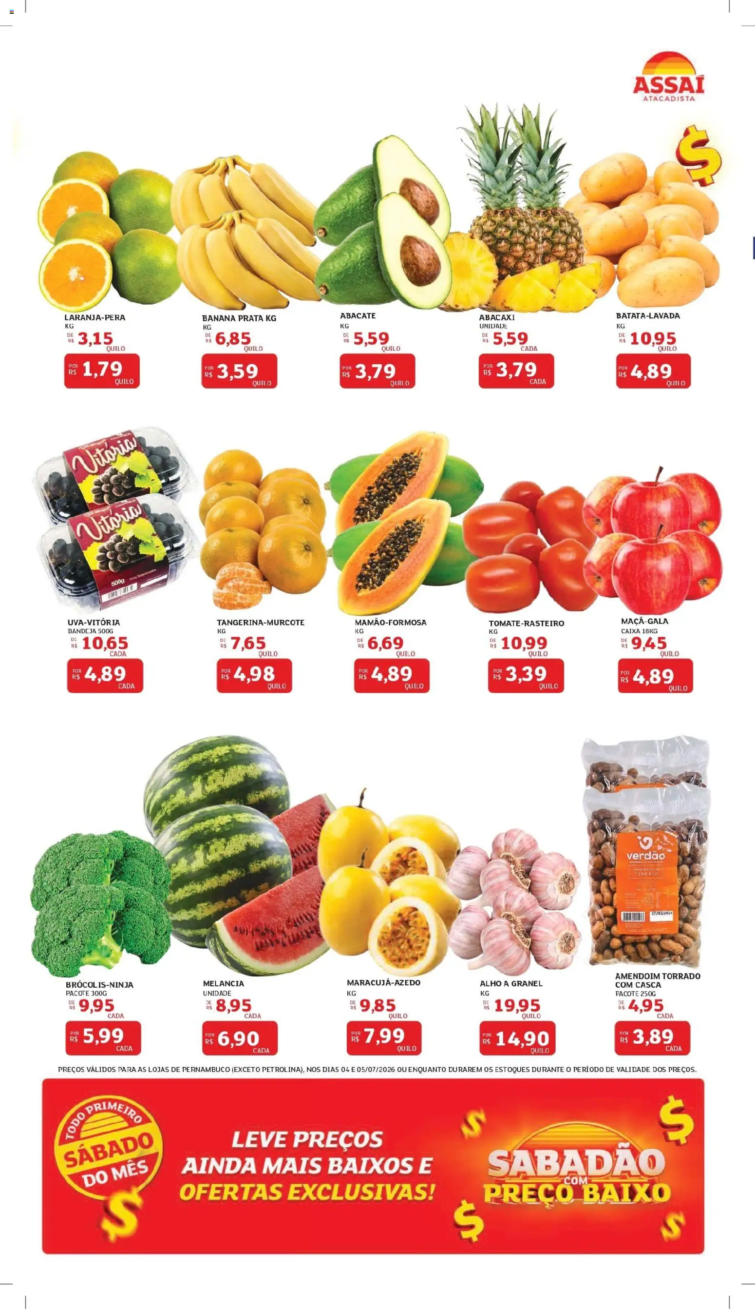 Assaí Atacadista Folheto - válido de 04/08/2026 | Página: 3 | Produtos: Melancia, Amendoim, Caixa, Abacaxi