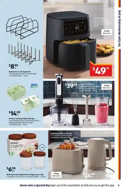 Preview of Aldi Special Buys - valid from 07/07/2026 | Page: 9 | Products: Yoghurt, Oats, Fridge, Kettle