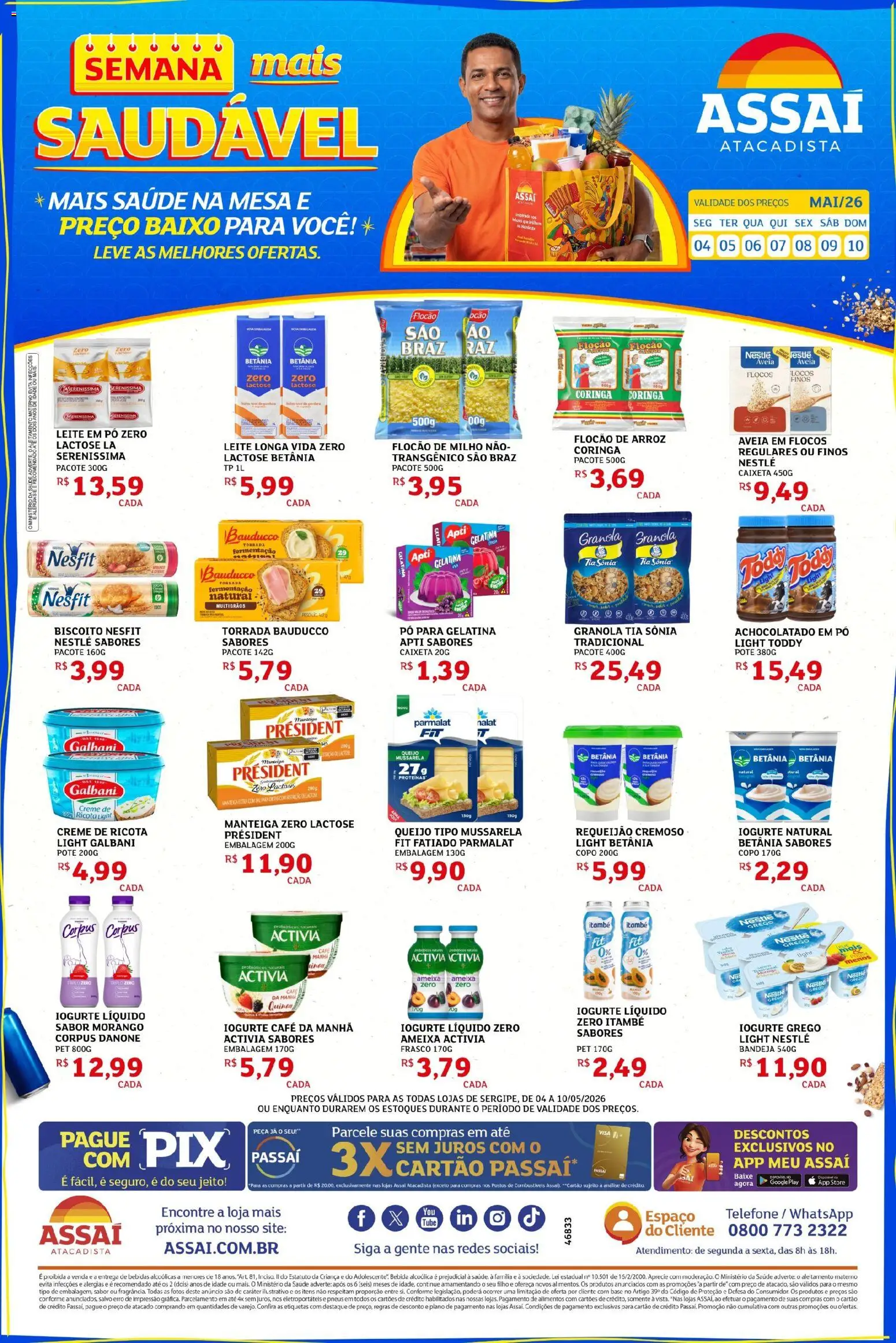Assaí Atacadista Folheto - válido de 04.05.2026 | Página: 1 | Produtos: Leite, Queijo, Requeijão, Leite em pó