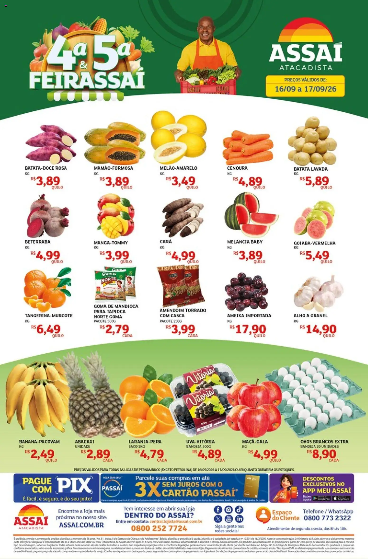 Assaí Atacadista Folheto - válido de 16/09/2026 | Página: 1 | Produtos: Melancia, Tapioca, Ovos, Cenoura