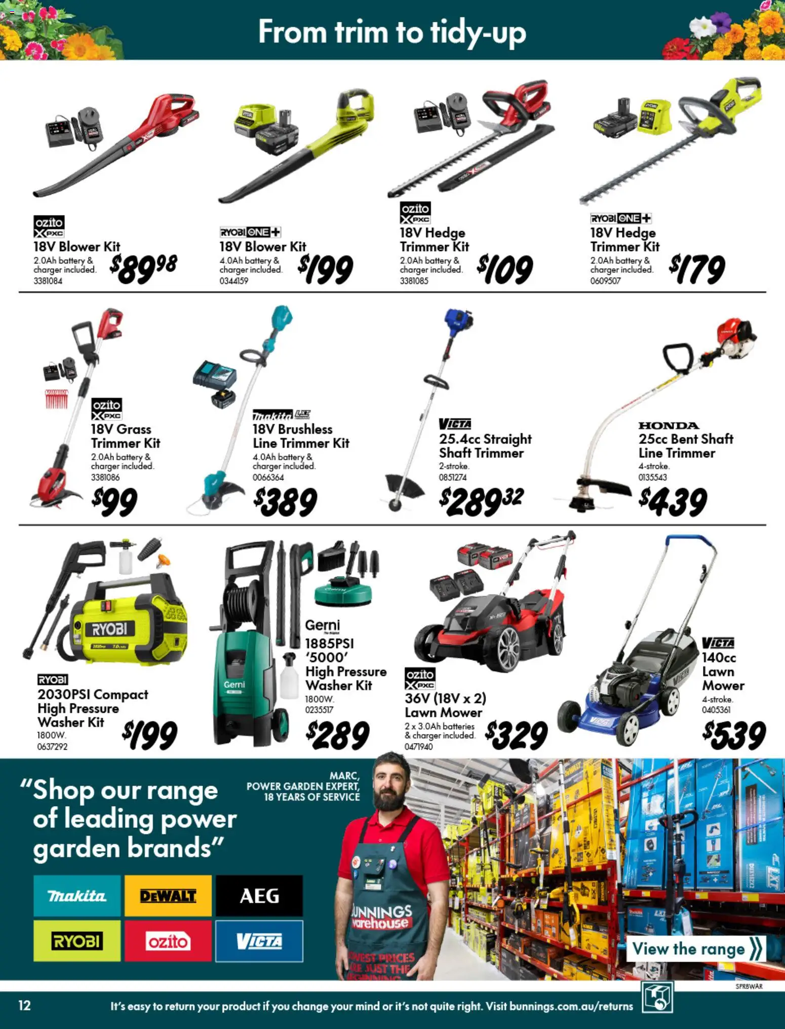 Bunnings Warehouse catalogue - valid from 09/09/2026 | Page: 12 | Products: Charger, Batteries, Washer, Mower