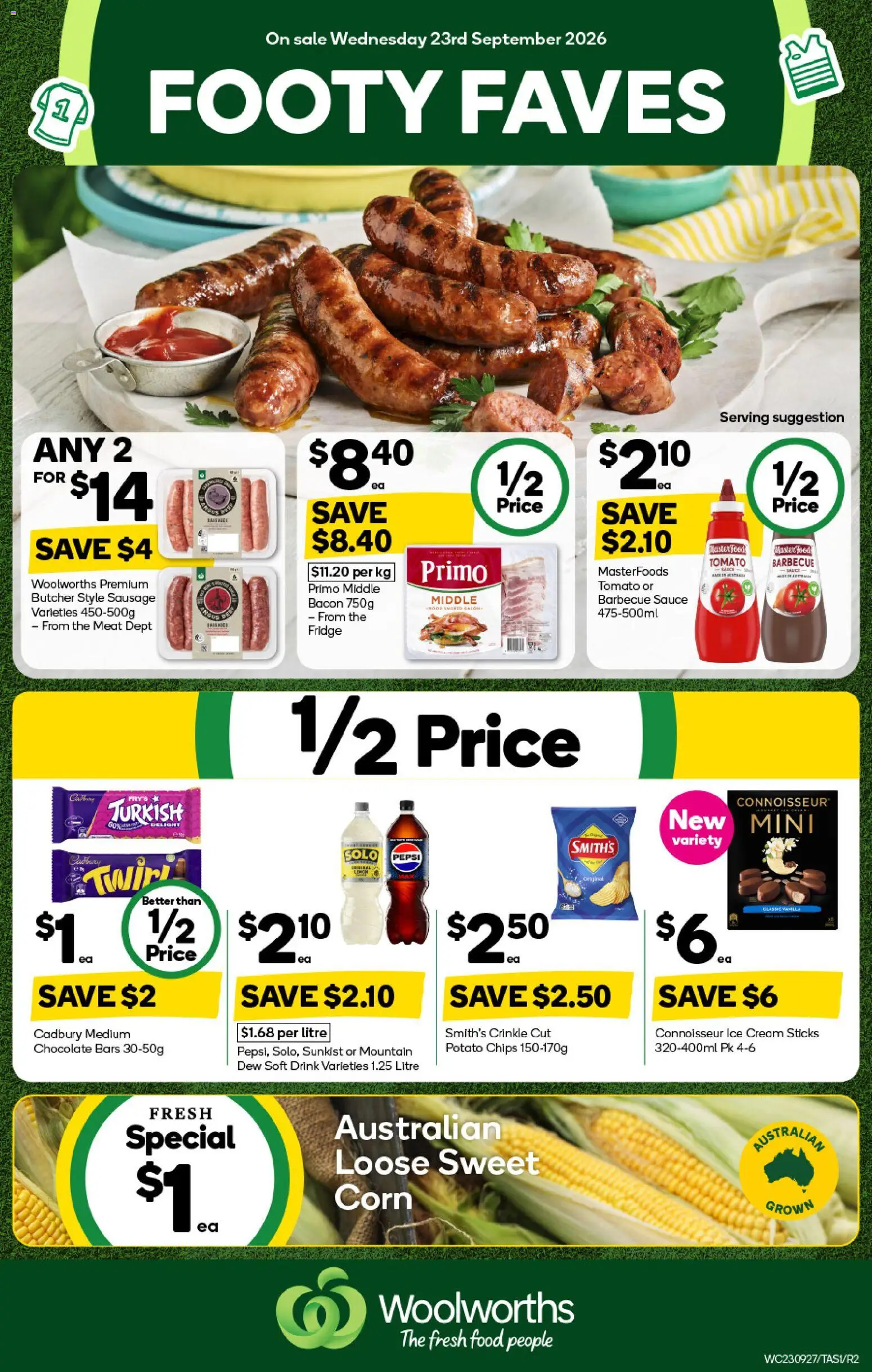 Woolworths catalogue - valid from 23/09/2026 | Page: 1 | Products: Chocolate, Chips, Ice cream, Tomato