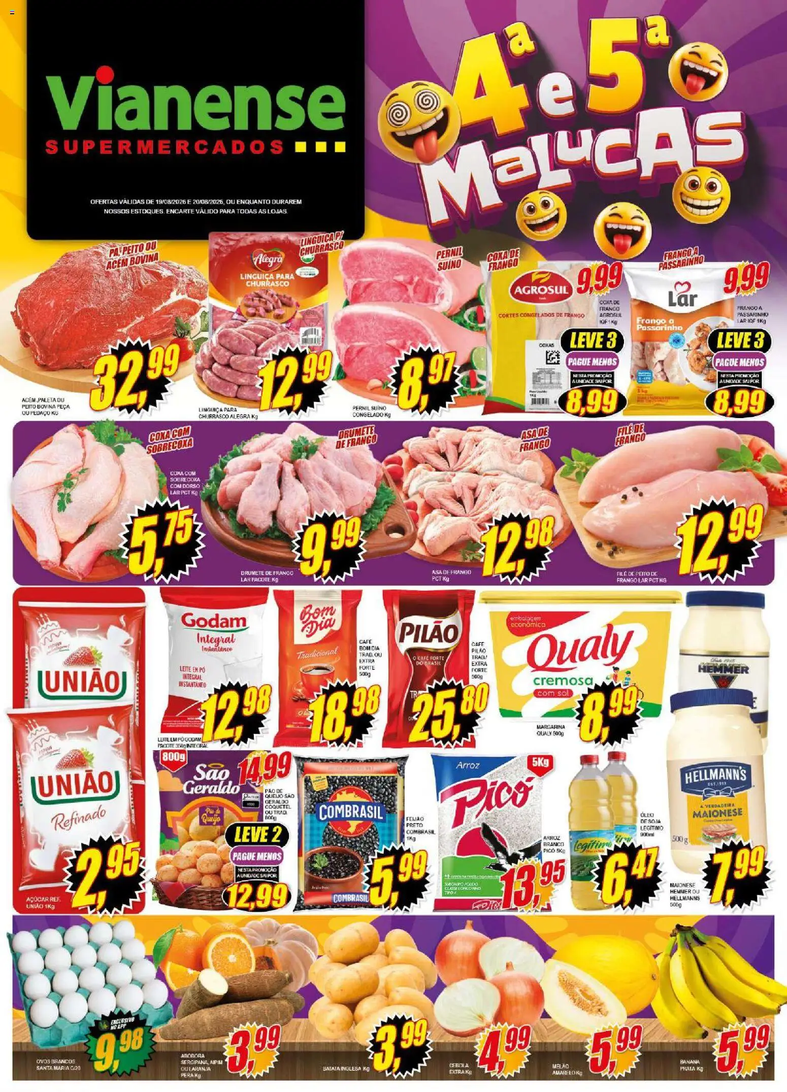 Vianense Folheto - válido de 19/08/2026 | Página: 1 | Produtos: Feijão, Leite, Batata, Margarina