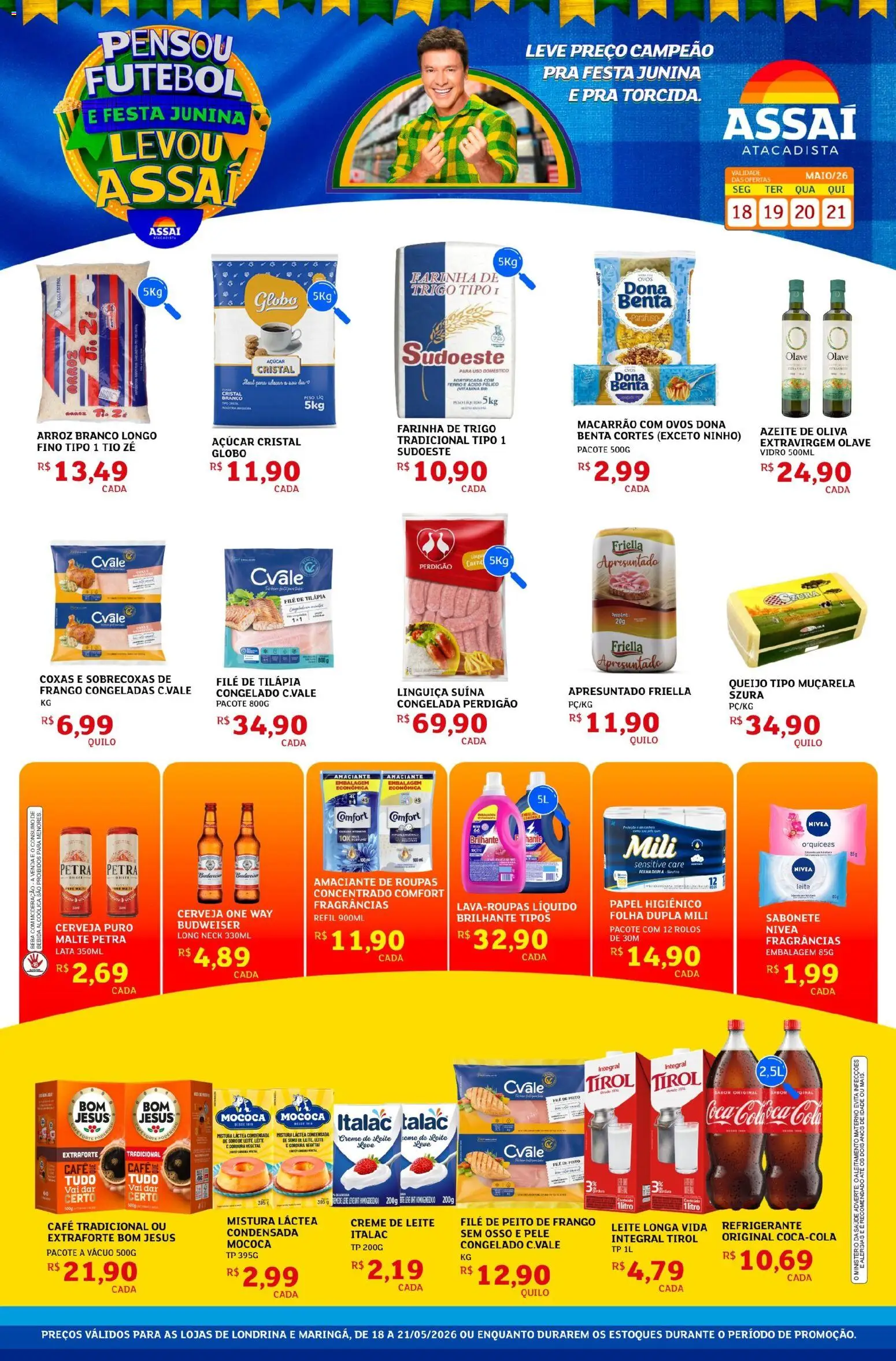 Assaí Atacadista Folheto - válido de 18.05.2026 | Página: 1 | Produtos: Muçarela, Arroz, Refrigerante, Azeite