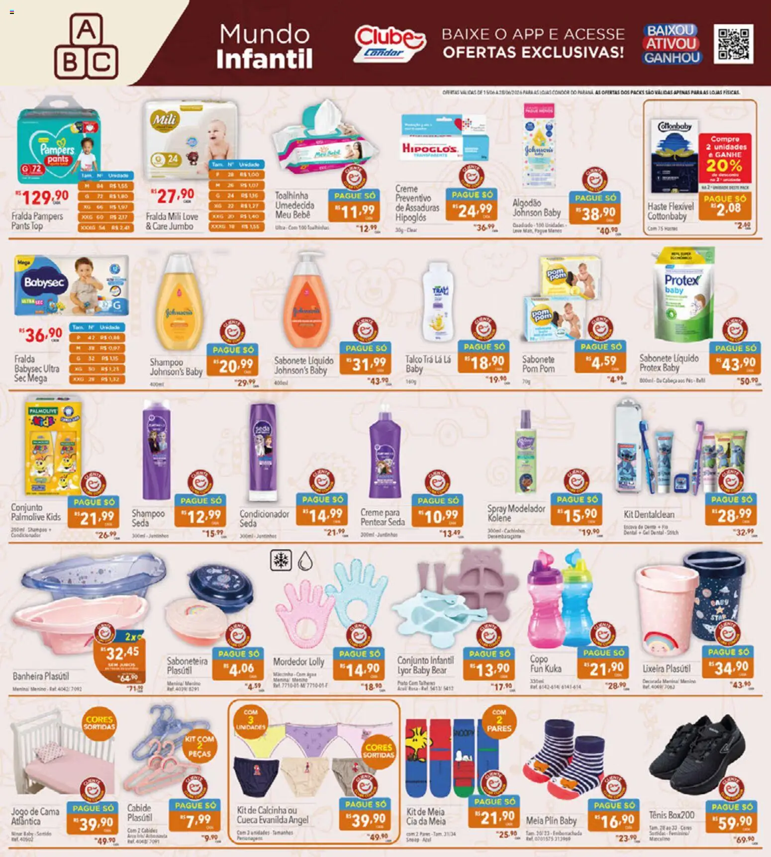 Supermercados Condor Folheto - válido de 15.06.2026 | Página: 26 | Produtos: Fralda pampers, Condicionador, Lixeira, Sabonete