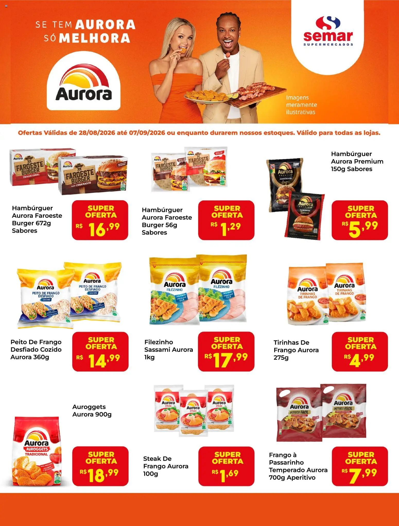 Semar Supermercado Folheto - válido de 28/08/2026 | Página: 1 | Produtos: Frango desfiado, Hambúrguer, Frango, Peito de frango