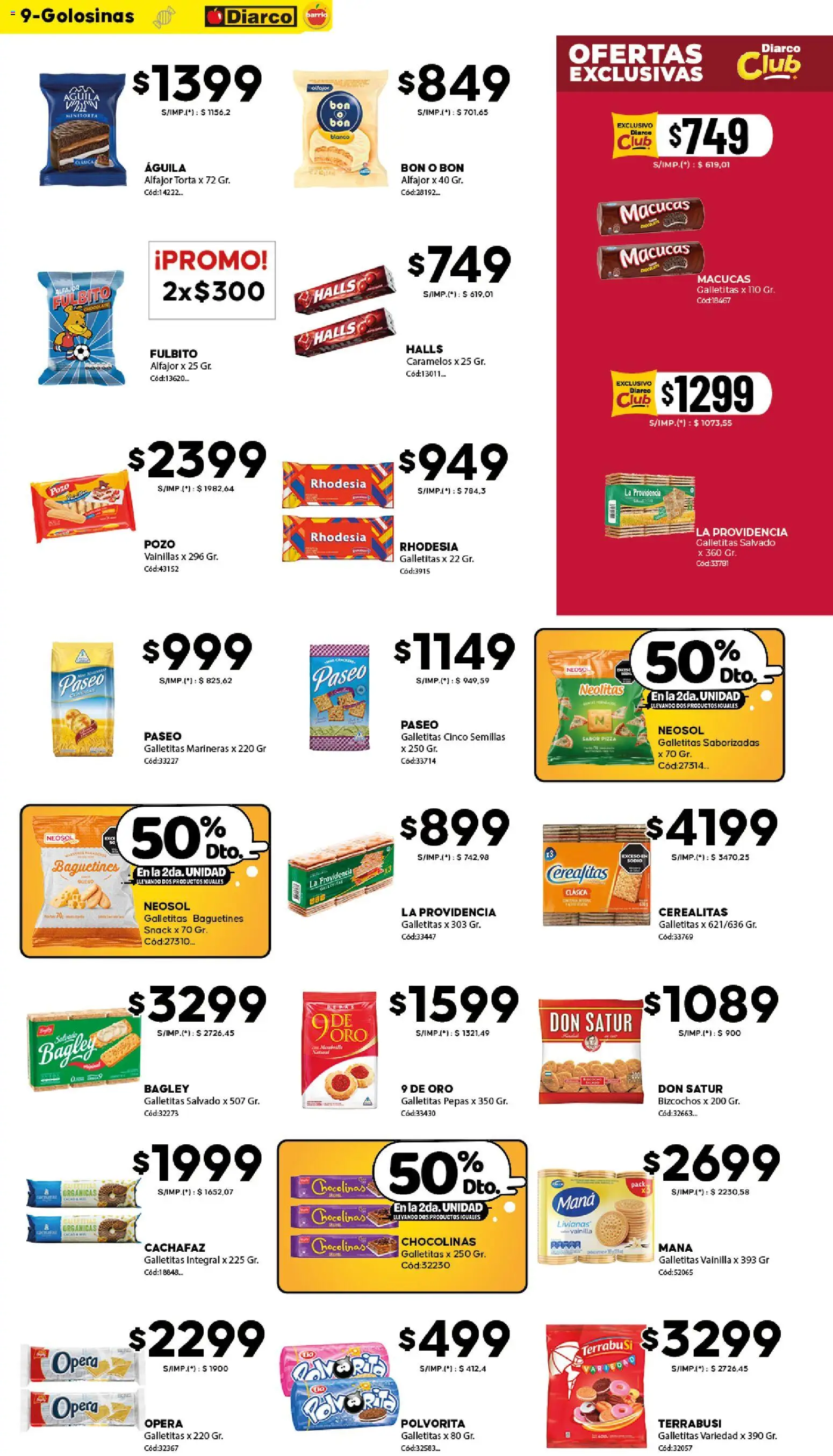Diarco - Ofertas Diarco Barrio │ válido desde el 13.04.2026 | Página: 9 | Productos: Galletitas, Torta, Chocolate, Bizcochos