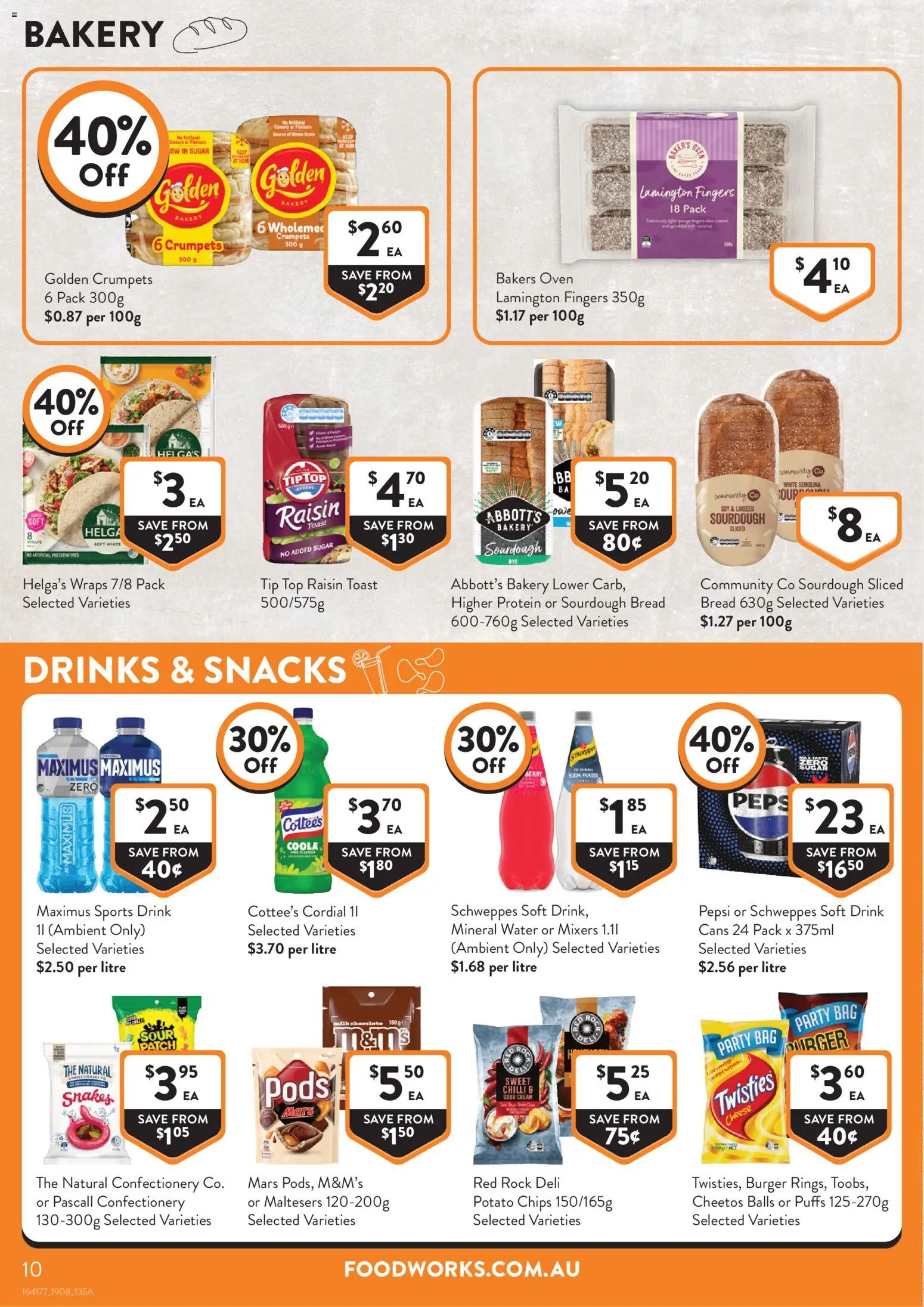 Foodworks catalogue - valid from 19/08/2026 | Page: 10 | Products: Confectionery, Pepsi, Mineral water, Toast