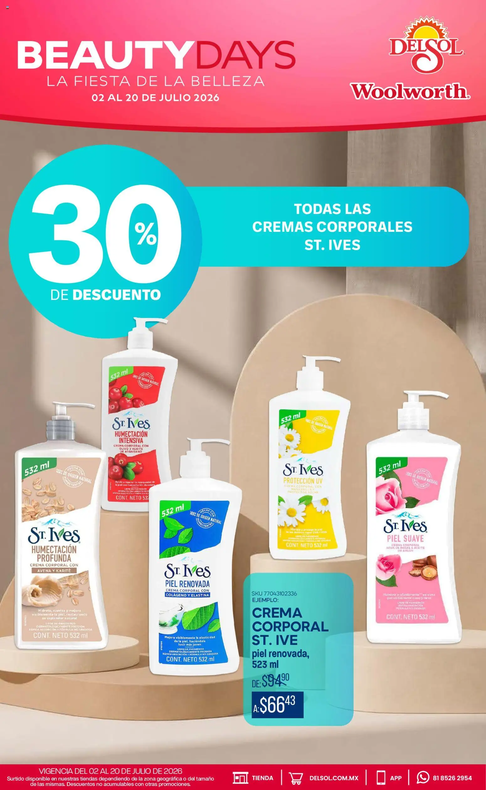 Nuevas ofertas de Del Sol y Woolworth válidas en toda la República Mexicana desde el 02/07/2026. ¡Encuentra las mejores ofertas en Del Sol y Woolworth katalog Beauty Days! | Página: 14 | Productos: Avena, Crema, Agua, Aceite
