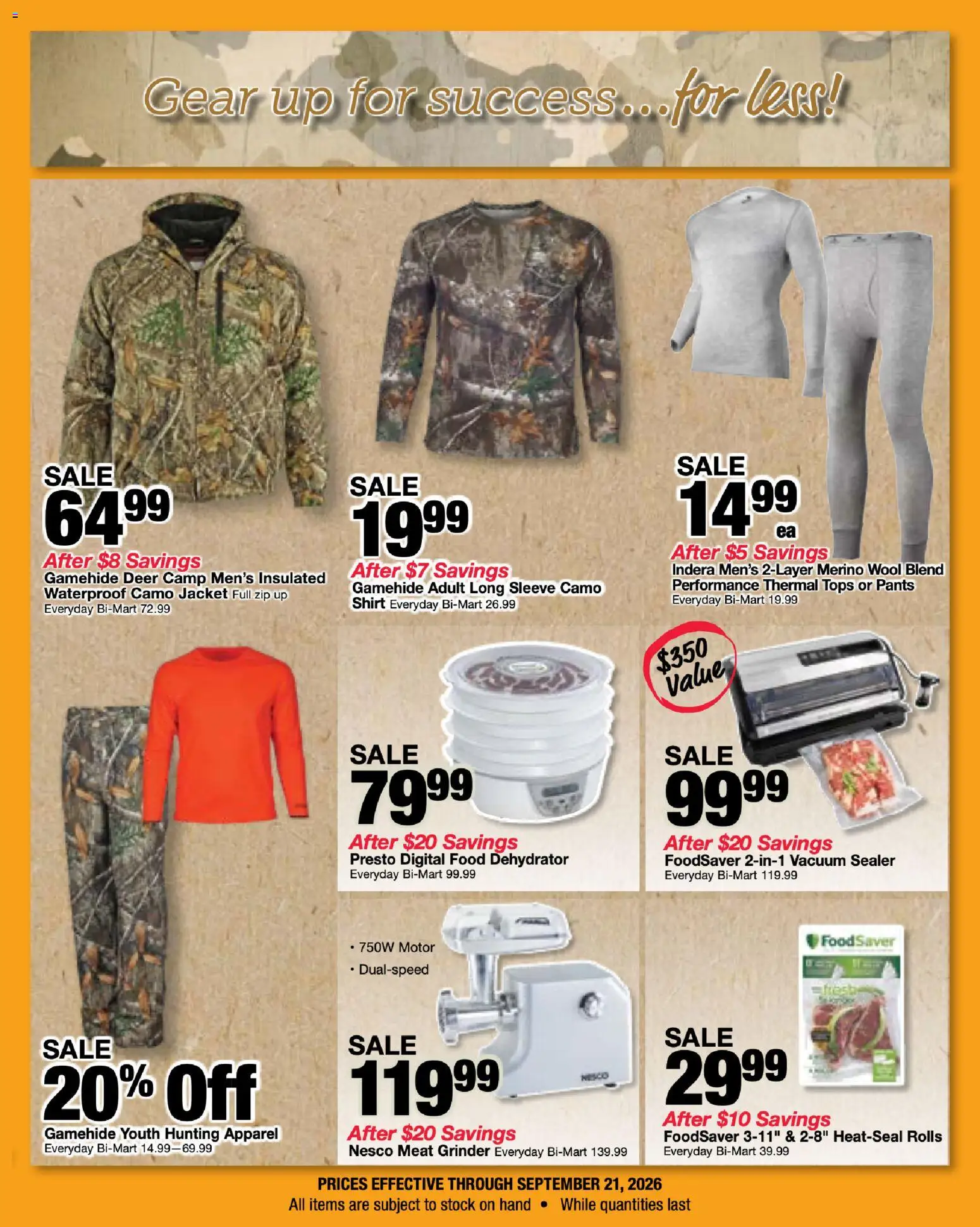 Bi-Mart Big Game Hunting Flyer - valid from 09/08/2026 | Page: 5 | Products: Meat, Shirt, Jacket, Grinder