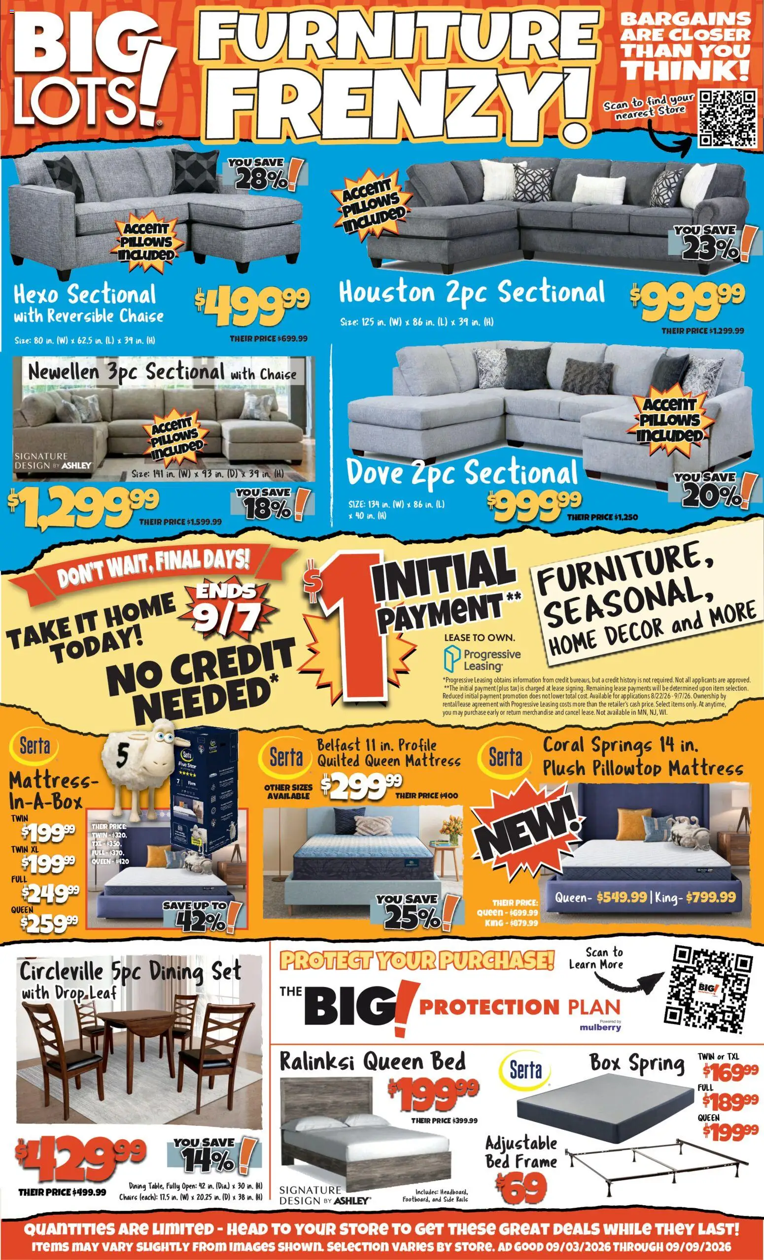 Big Lots Ad - valid from 09/03/2026 | Page: 1 | Products: Mattress, Box, Sectional, Bed Frame