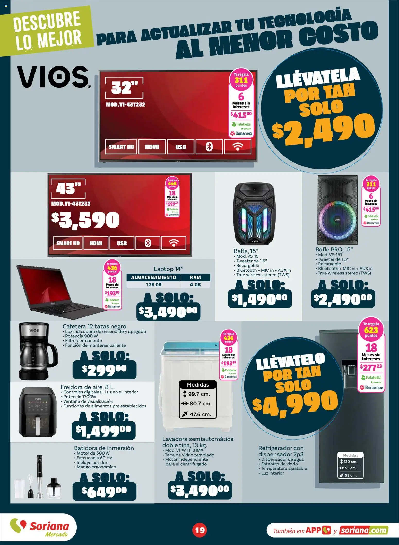 Nuevas ofertas de Soriana válidas en toda la República Mexicana desde el 18/09/2026. ¡Encuentra las mejores ofertas en Soriana Súper - Descubre lo mejor al mejor precio! | Página: 19 | Productos: Refrigerador, Lavadora, Batidora, Batidor