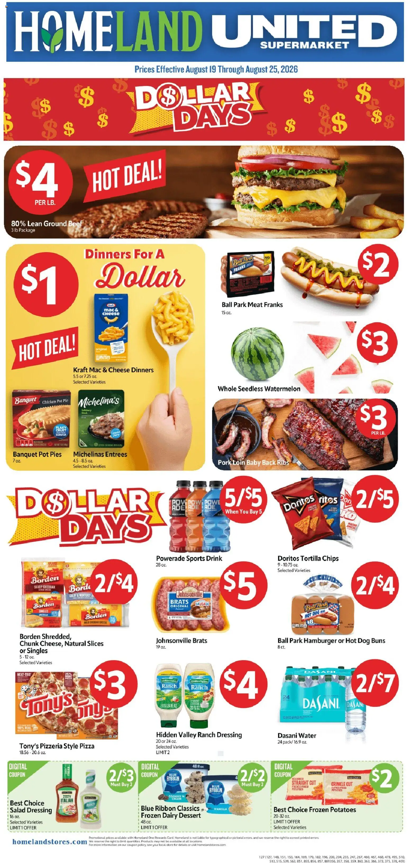 Homeland Weekly Ad - valid from 08/19/2026 | Page: 1 | Products: Pork loin, Cheese, Cookies, Cheddar cheese