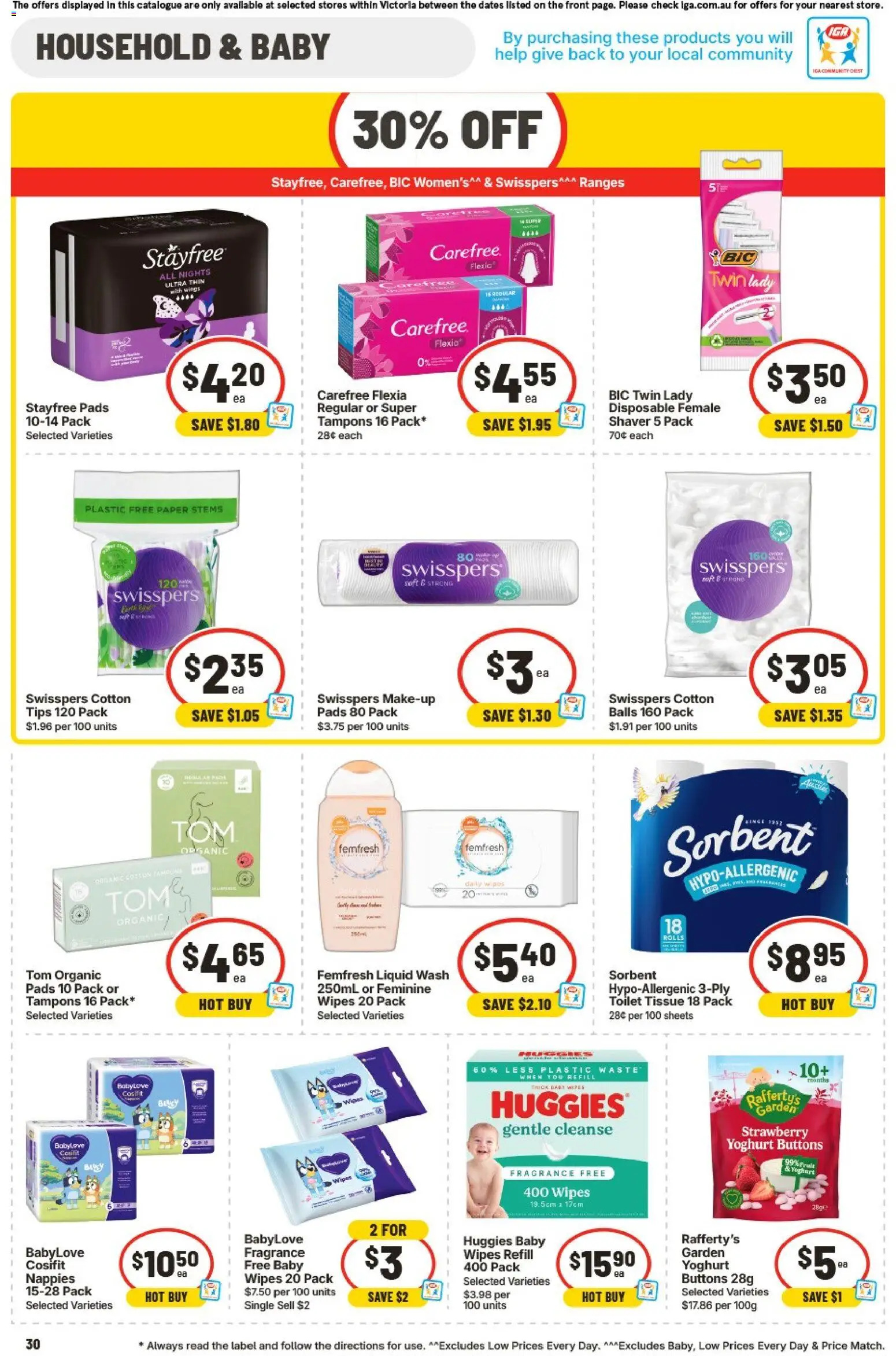 IGA catalogue - valid from 12/08/2026 | Page: 30 | Products: Toilet, Fragrance, Fruit, Tampons