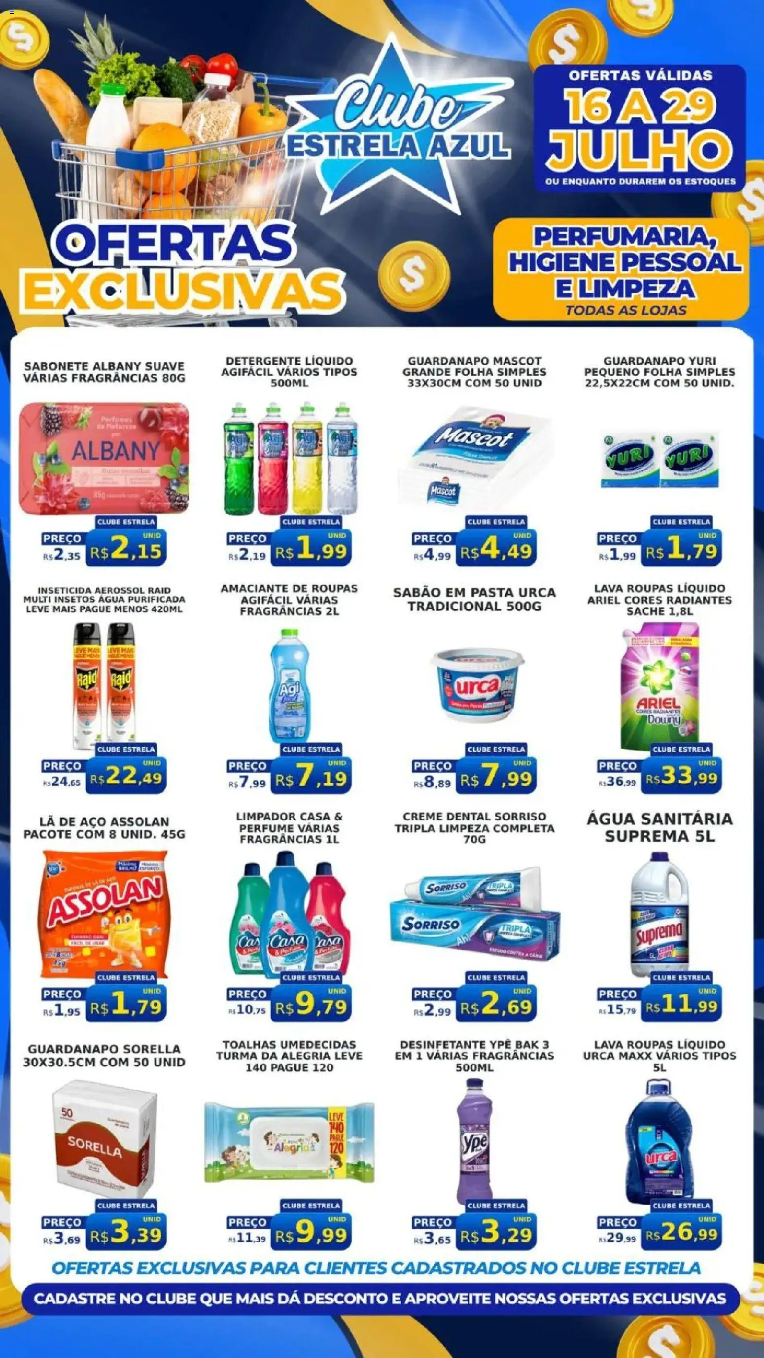 Estrela Azul Folheto - válido de 16/07/2026 | Página: 1 | Produtos: Perfume, Roupas, Creme dental, Desinfetante