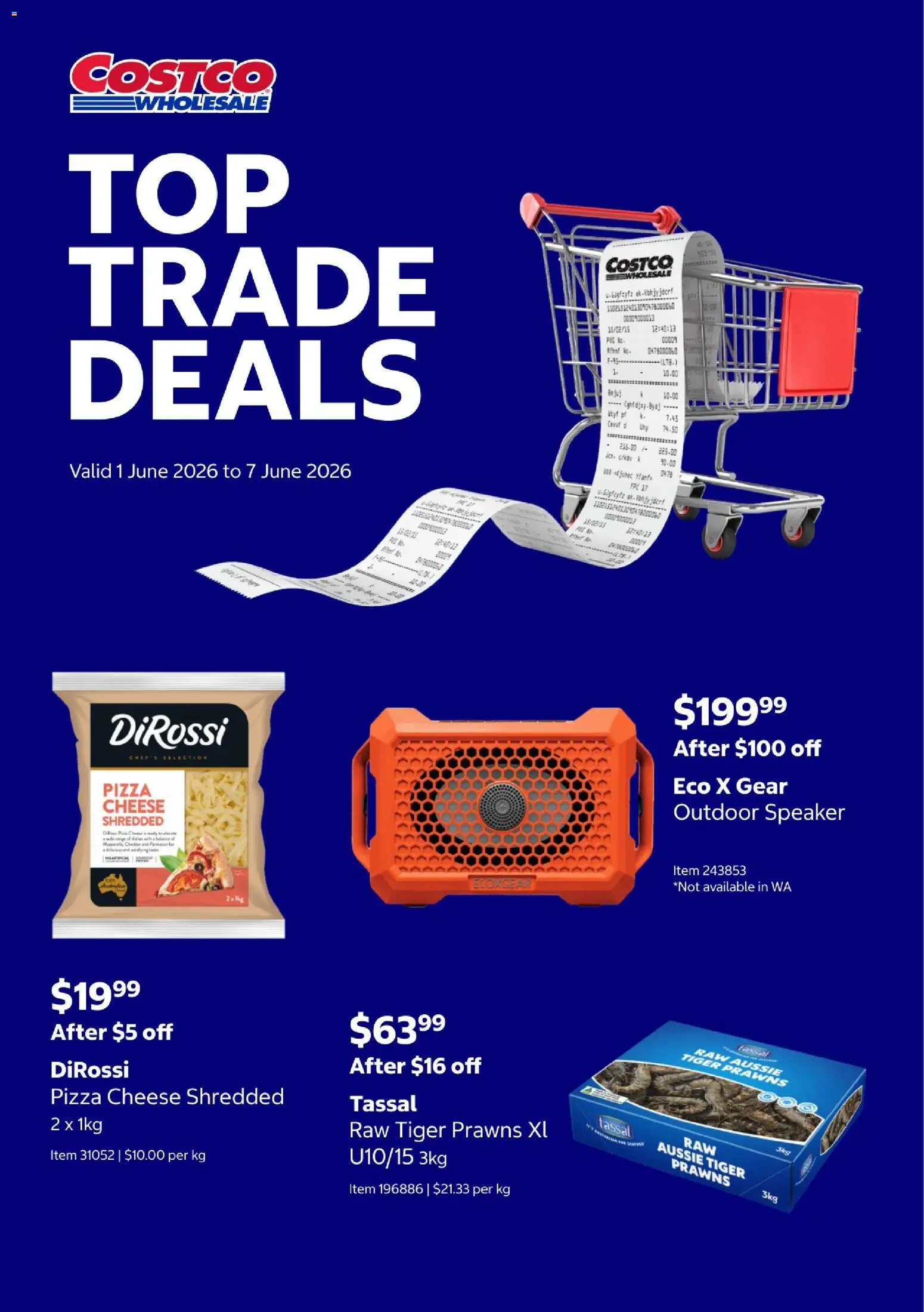Costco catalogue - valid from 01.06.2026 | Page: 1 | Products: Cheese, Pizza, Prawns, Speaker