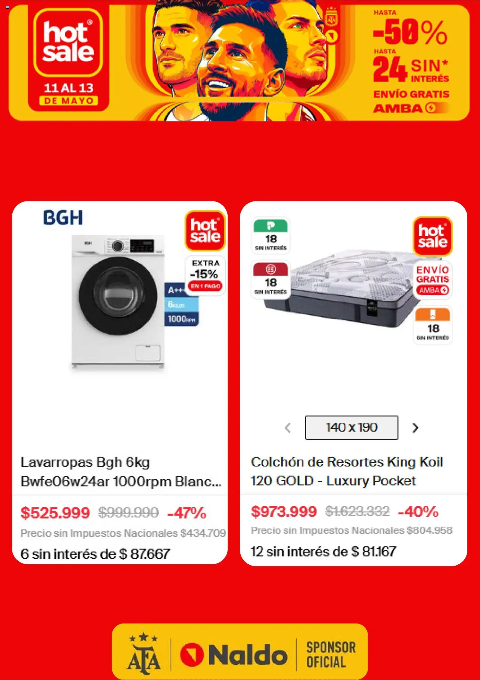 Naldo - Hot Sale │ válido desde el 11.05.2026 | Página: 5 | Productos: Colchón, Lavarropas