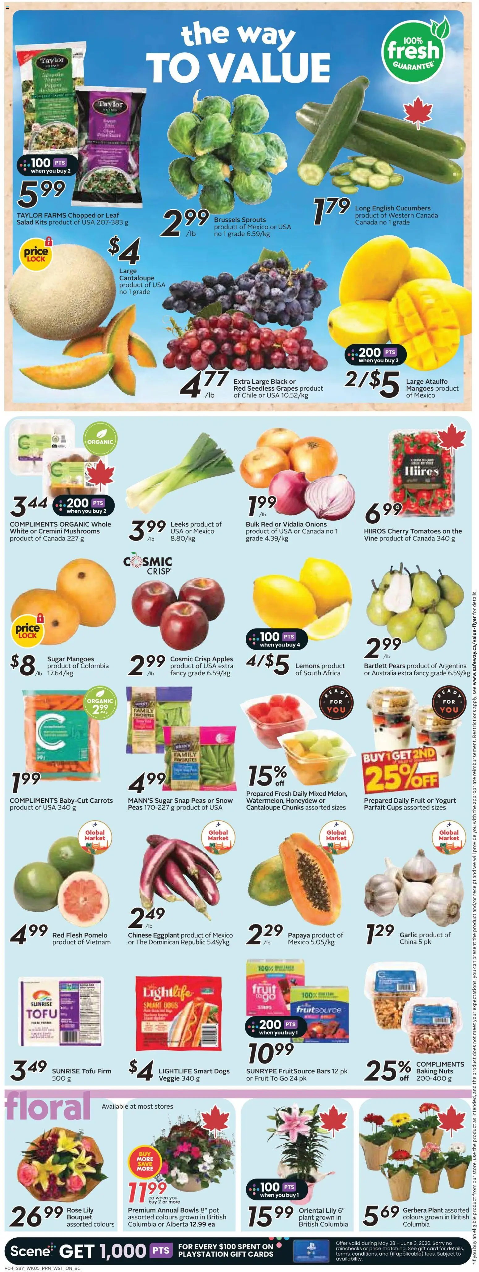 Safeway flyer valid from 28.05.2026 | Page: 7 | Products: Cucumbers, Playstation, Yogurt, Tomatoes
