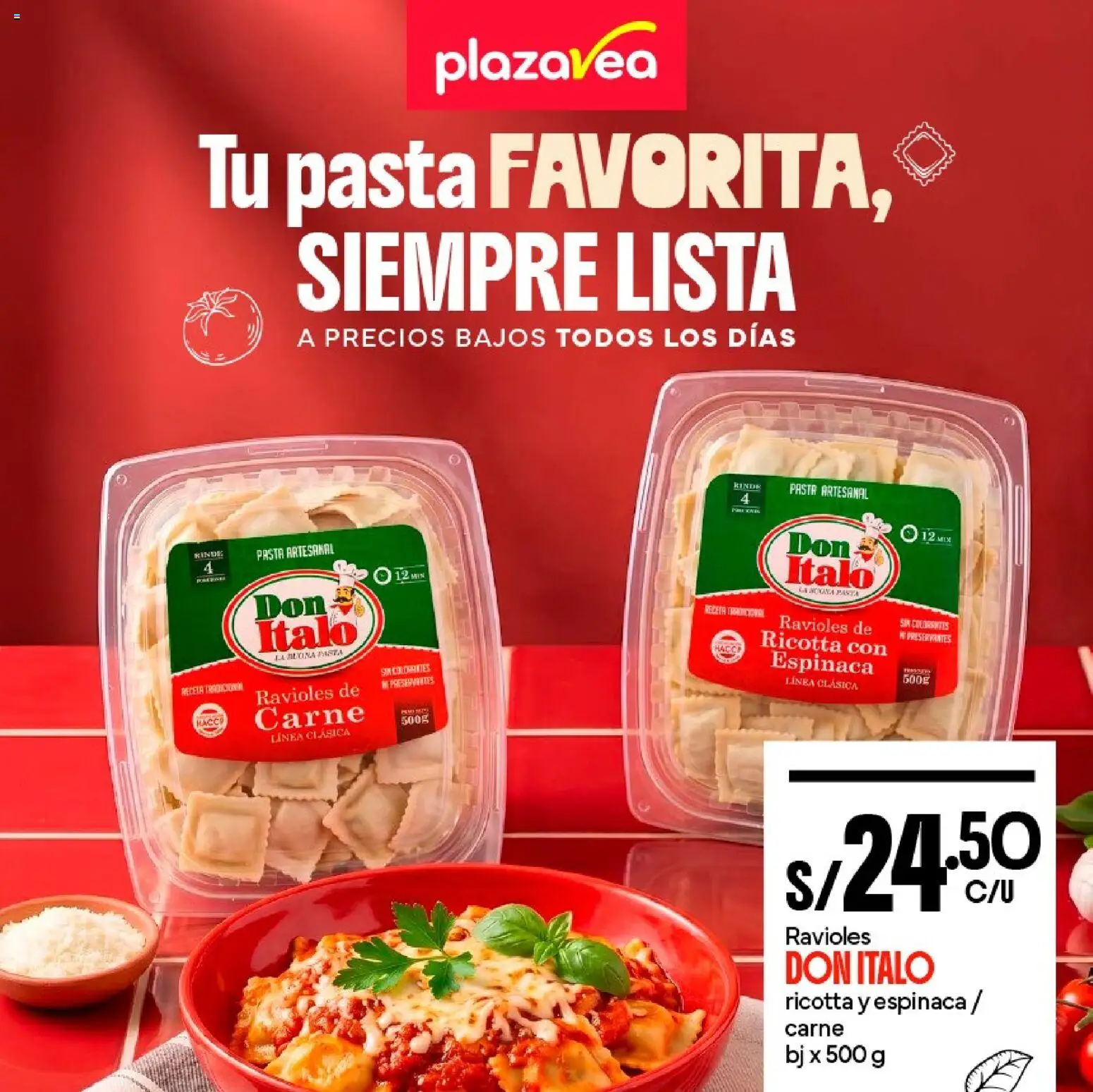 Catálogo Plaza Vea válido desde 17/08/2026 | Página: 1 | Productos: Espinaca, Carne, Pasta, Ricotta