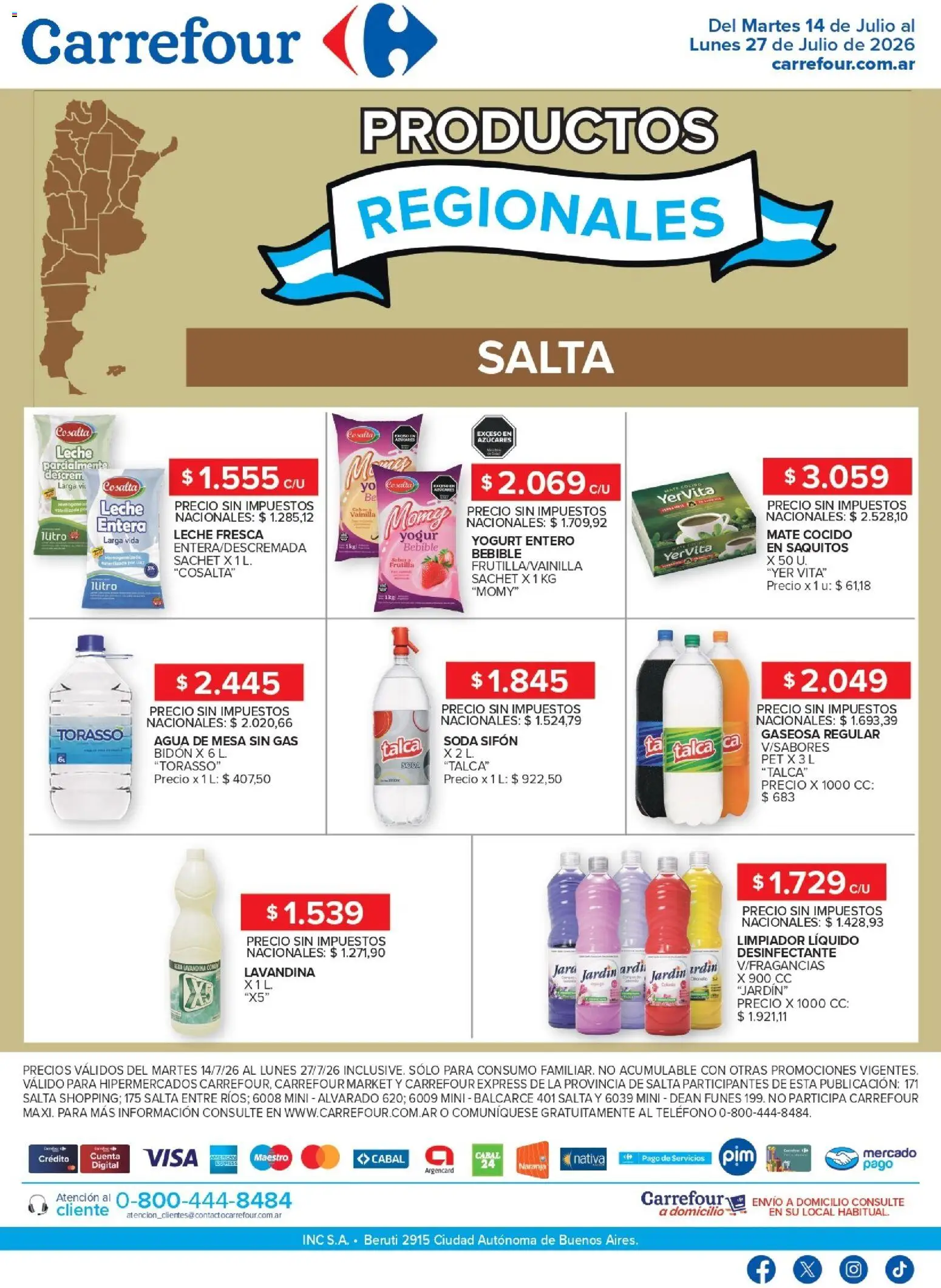 Carrefour - Productos Regionales | Salta │ válido desde el 14/07/2026 | Página: 1 | Productos: Mesa, Gaseosa, Agua, Limpiador