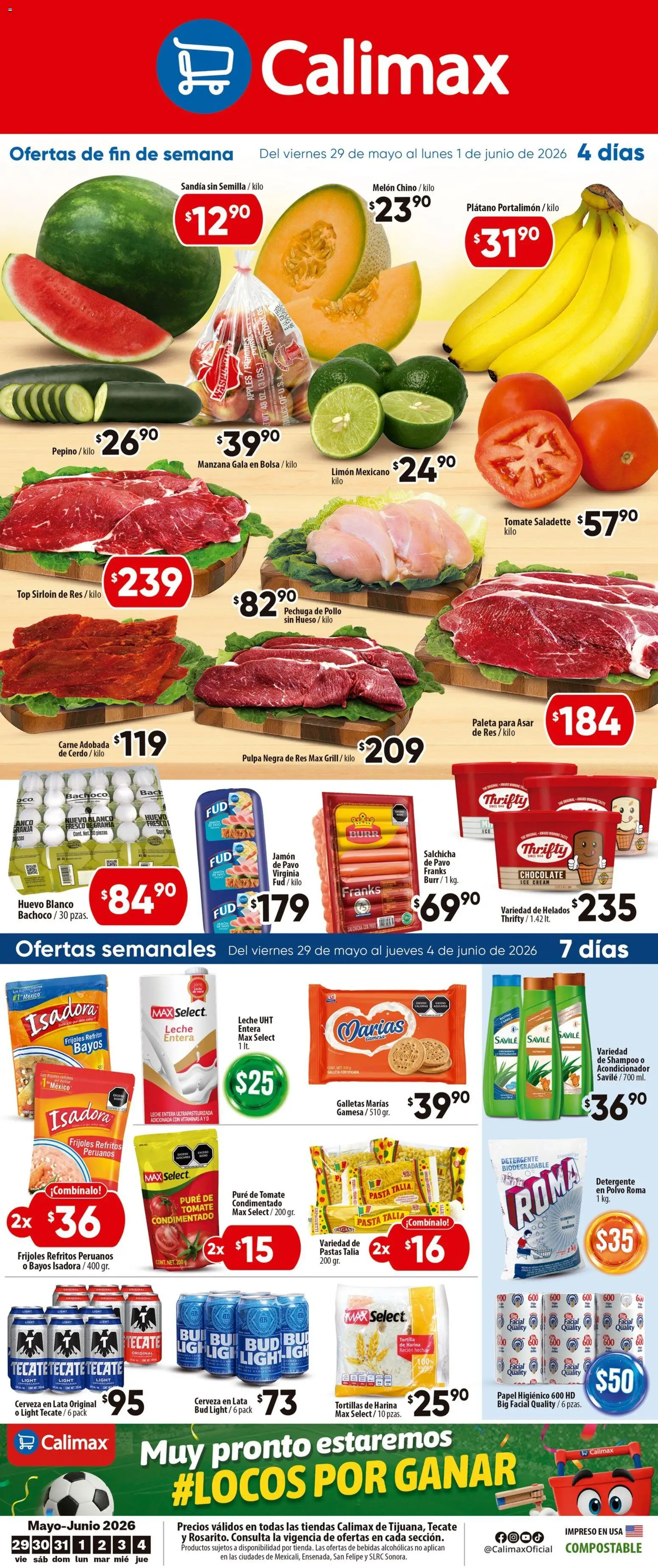 Nuevas ofertas de Calimax válidas en toda la República Mexicana desde el 29.05.2026. ¡Encuentra las mejores ofertas en Calimax folleto Rosarito! | Página: 1 | Productos: Detergente, Leche, Top, Polvo