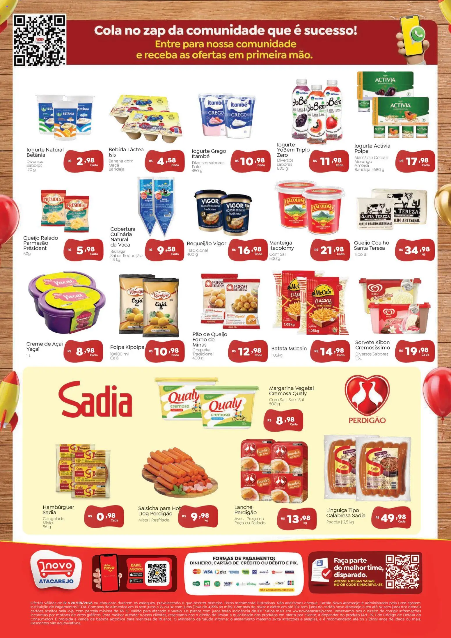 Novo Atacarejo Folheto - válido de 19/08/2026 | Página: 2 | Produtos: Parmesão, Alimentos, Sorvete, Açaí