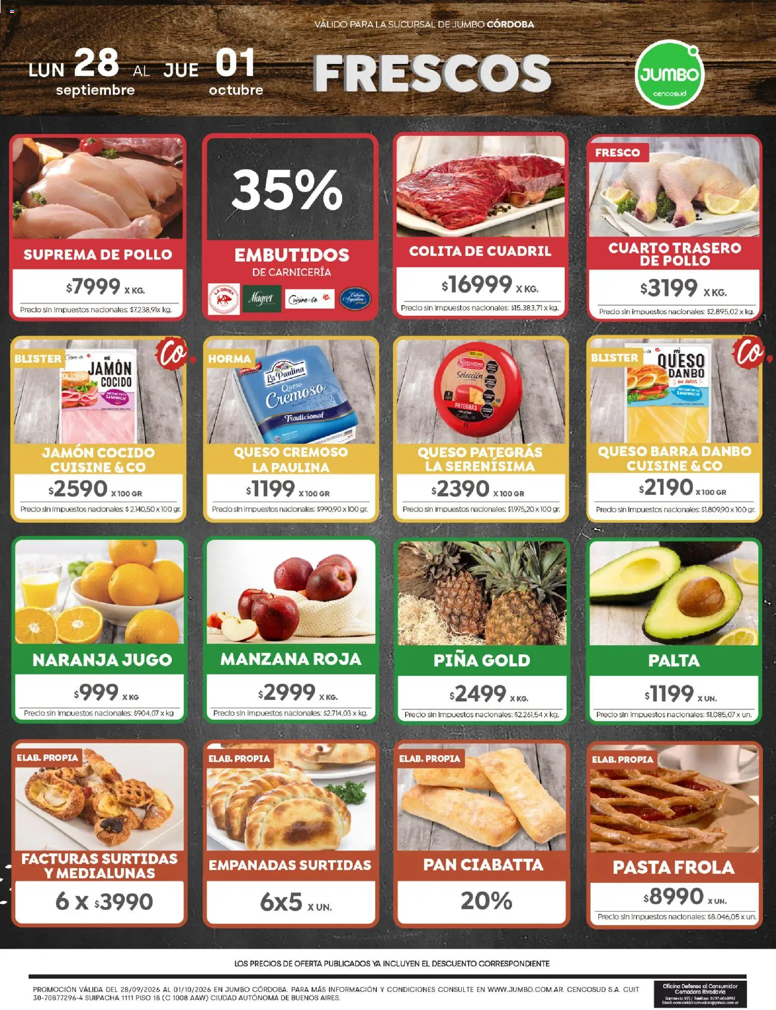 Jumbo - Ofertas | Córdoba │ válido desde el 28/09/2026 | Página: 1 | Productos: Teléfono, Manzana, Queso, Pan