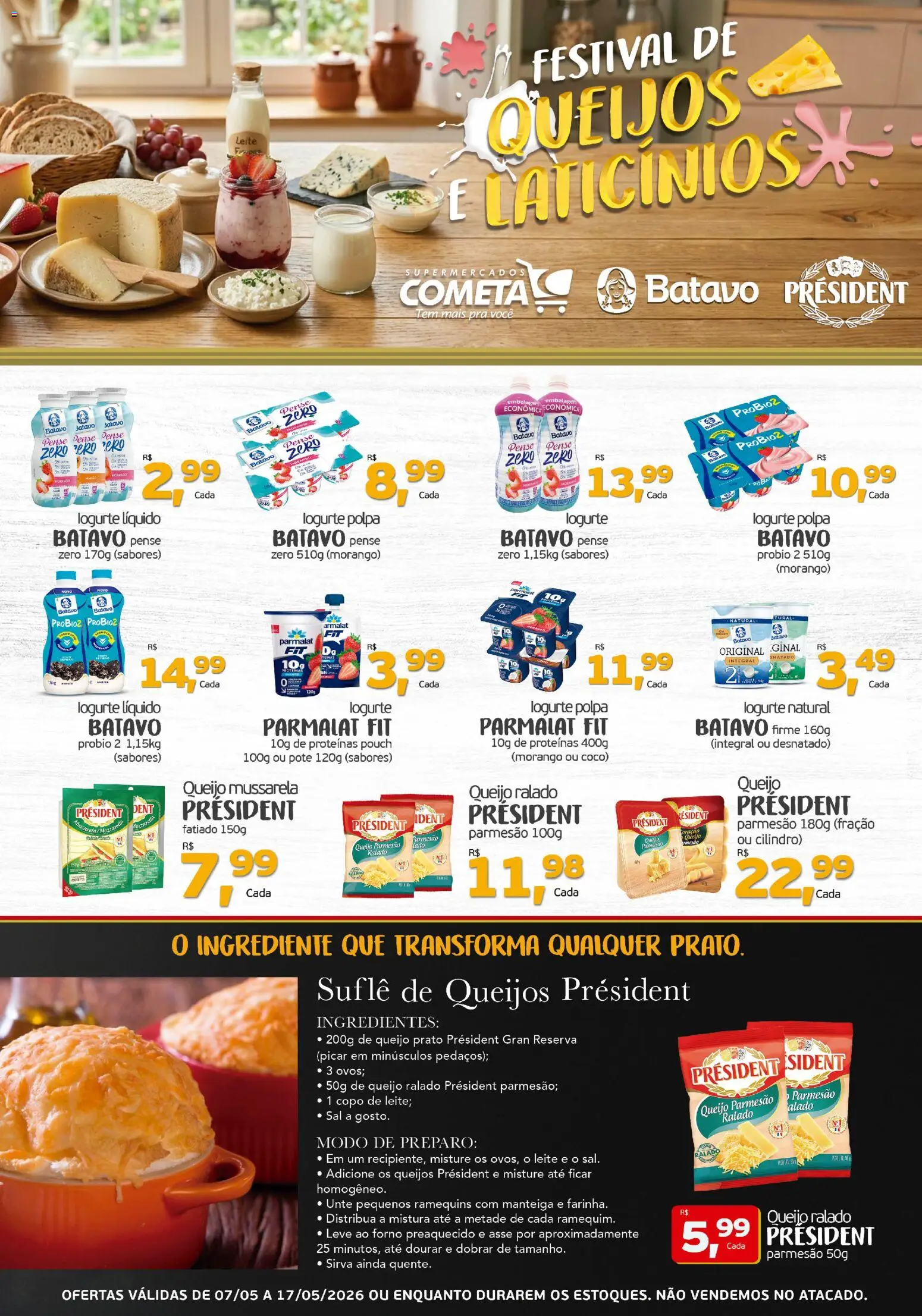 Cometa Supermercados Folheto - válido de 07.05.2026 | Página: 1 | Produtos: Queijo, Queijo ralado, Queijo parmesão, Sal