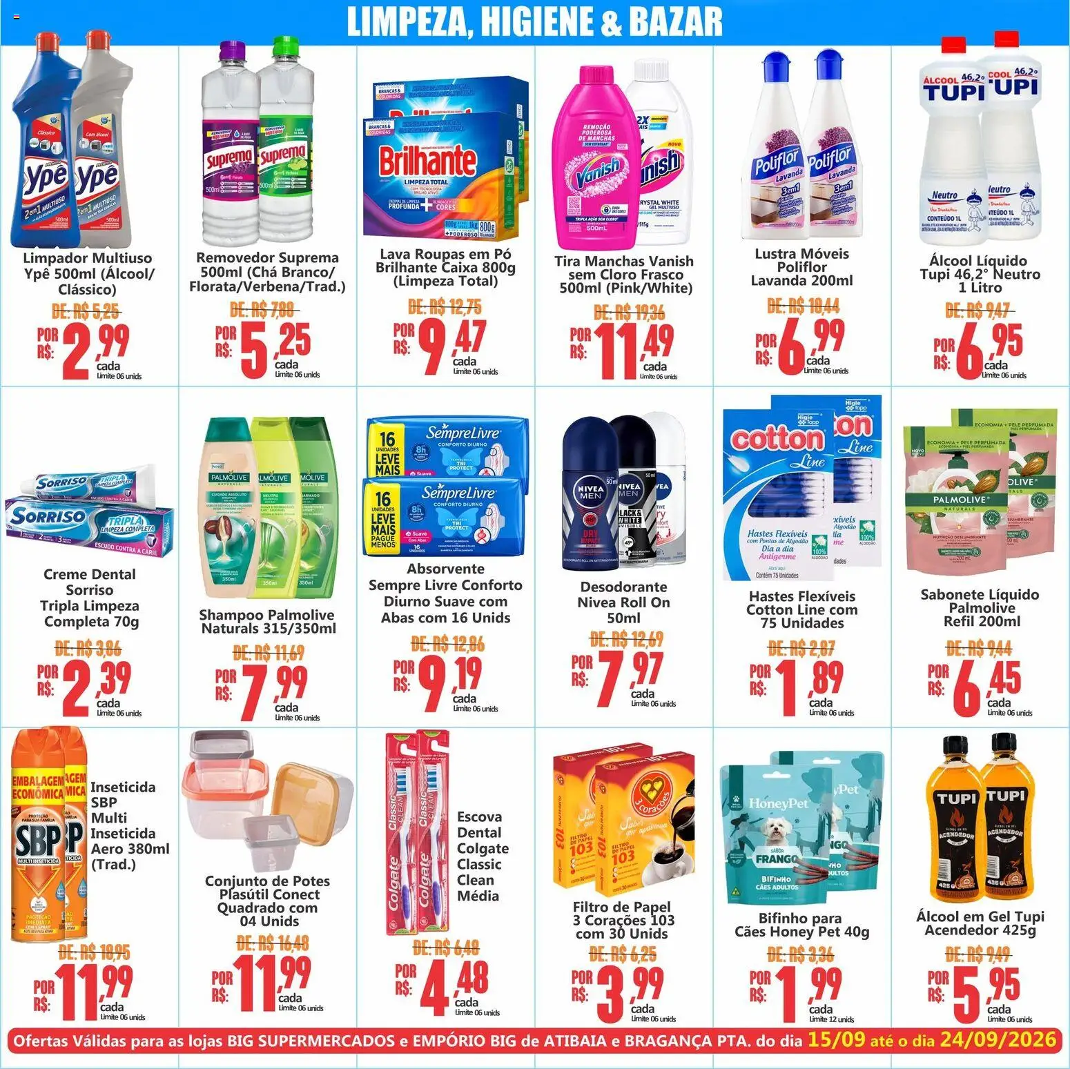 Big Supermercados Folheto - válido de 15/09/2026 | Página: 6 | Produtos: Shampoo, Tira manchas, Escova, Algodão