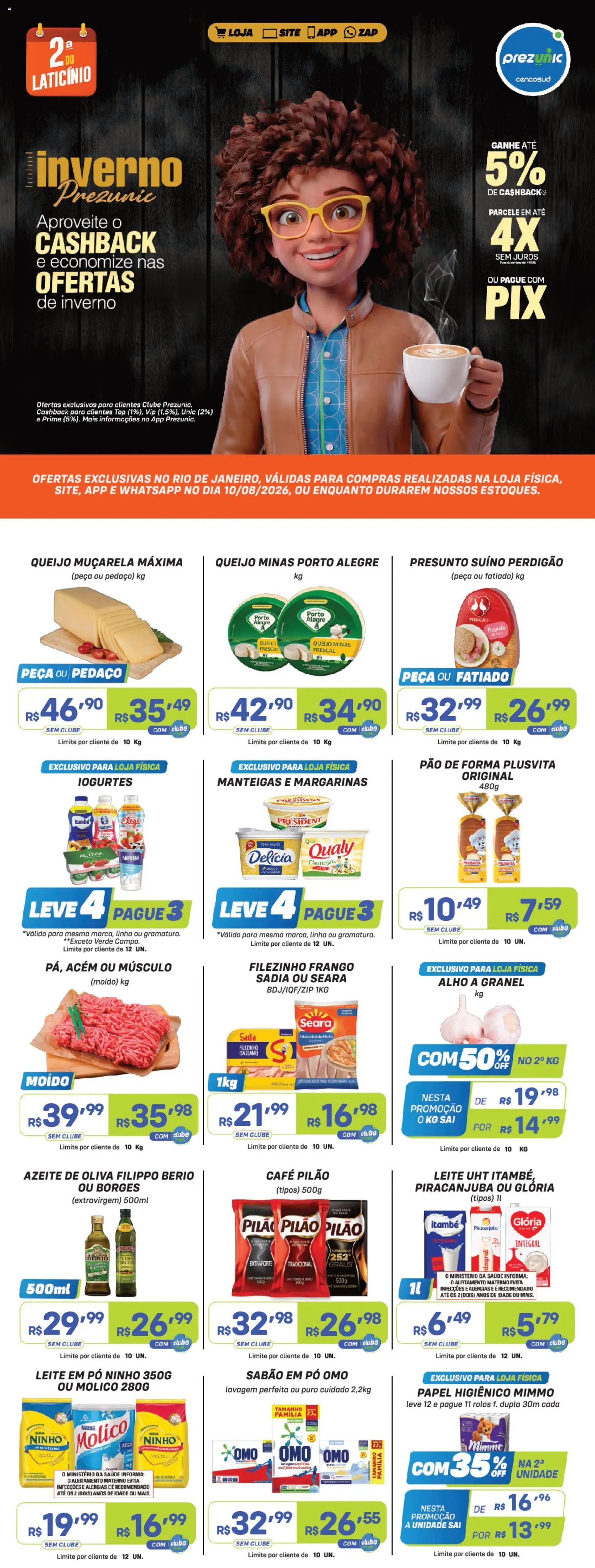 Prezunic Folheto - válido de 10/08/2026 | Página: 1 | Produtos: Alho, Leite integral, Azeite de oliva, Papel higiênico