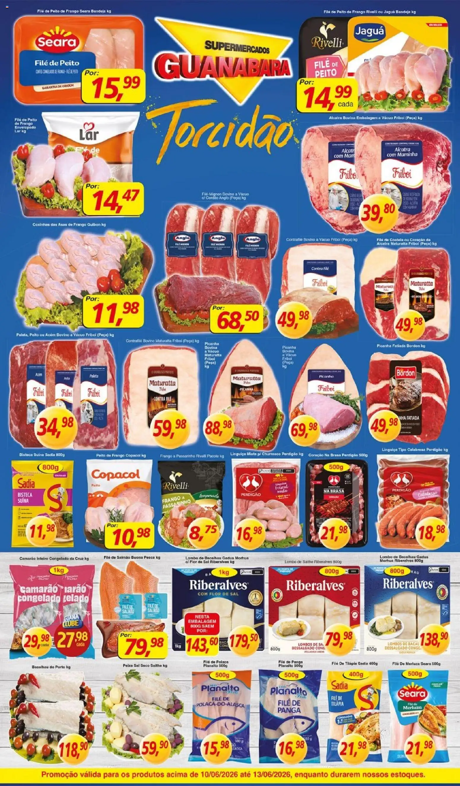 Supermercados Guanabara Folheto - válido de 10.06.2026 | Página: 7 | Produtos: Acém, Camarão, Tilápia, File de polaca