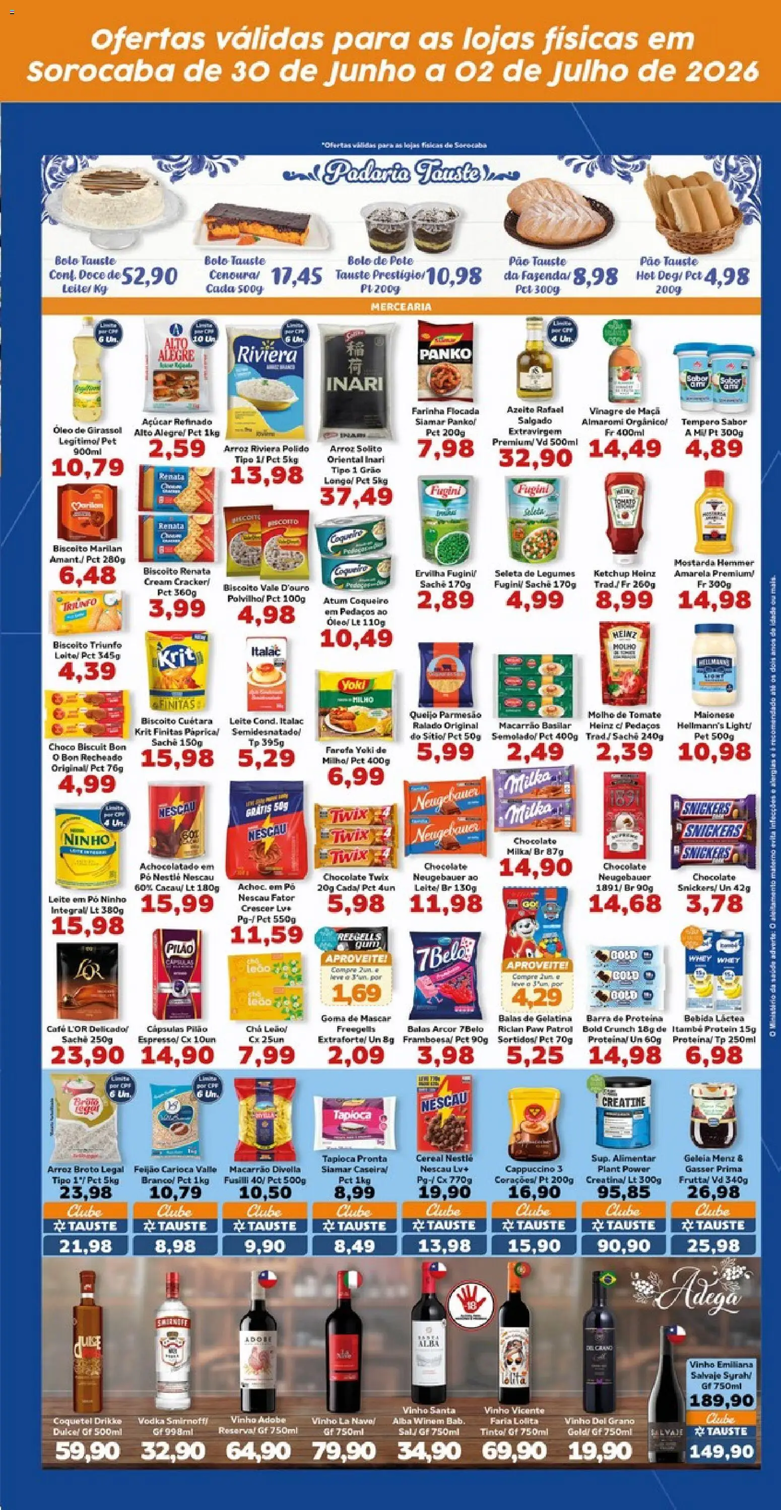 Tauste Folheto - válido de 30/06/2026 | Página: 3 | Produtos: Feijão, Achocolatado, Vinagre, Sal