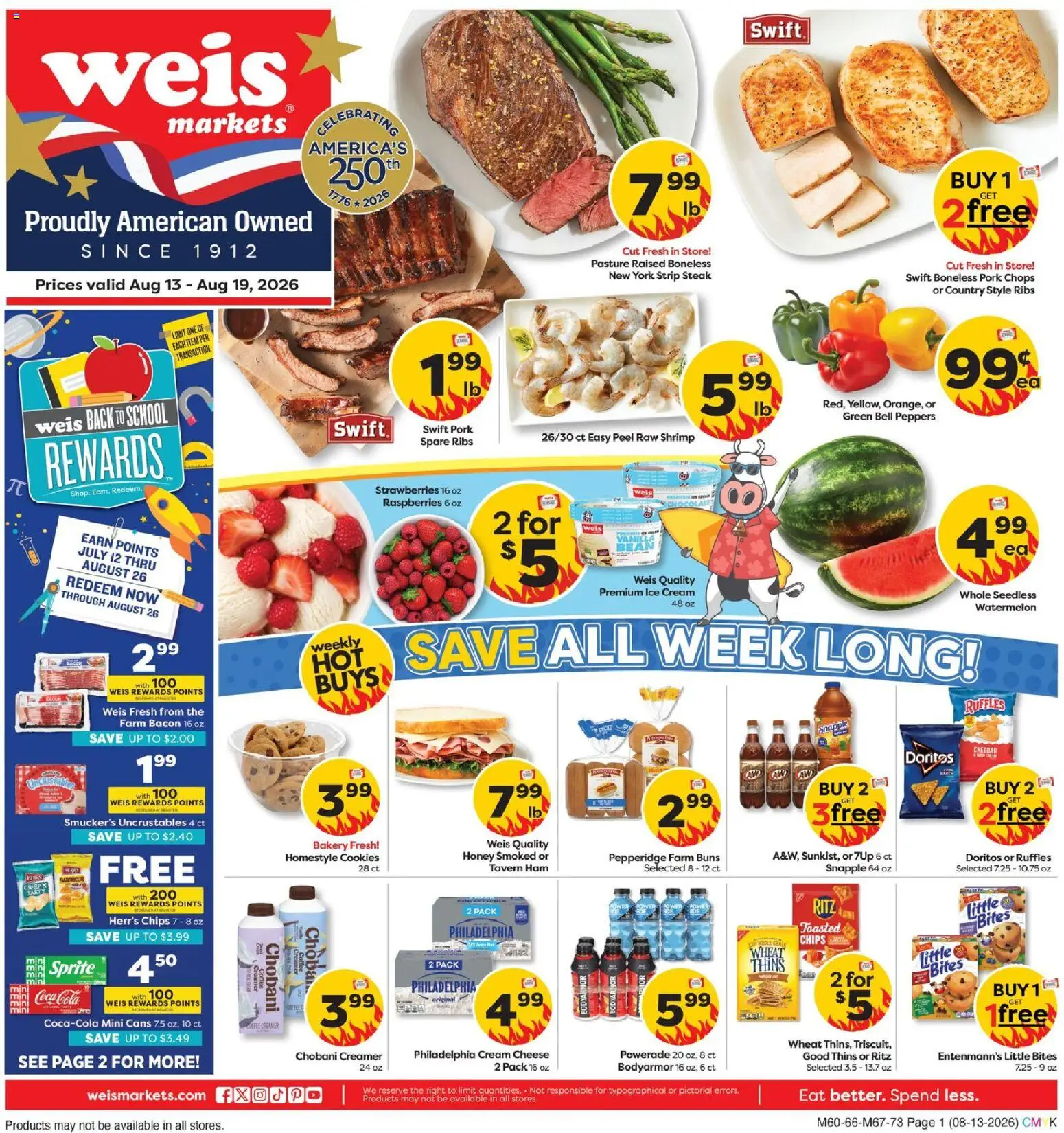 Weis Weekly Ad - valid from 08/13/2026 | Page: 4 | Products: Raspberries, Peppers, Steak, Vanilla bean